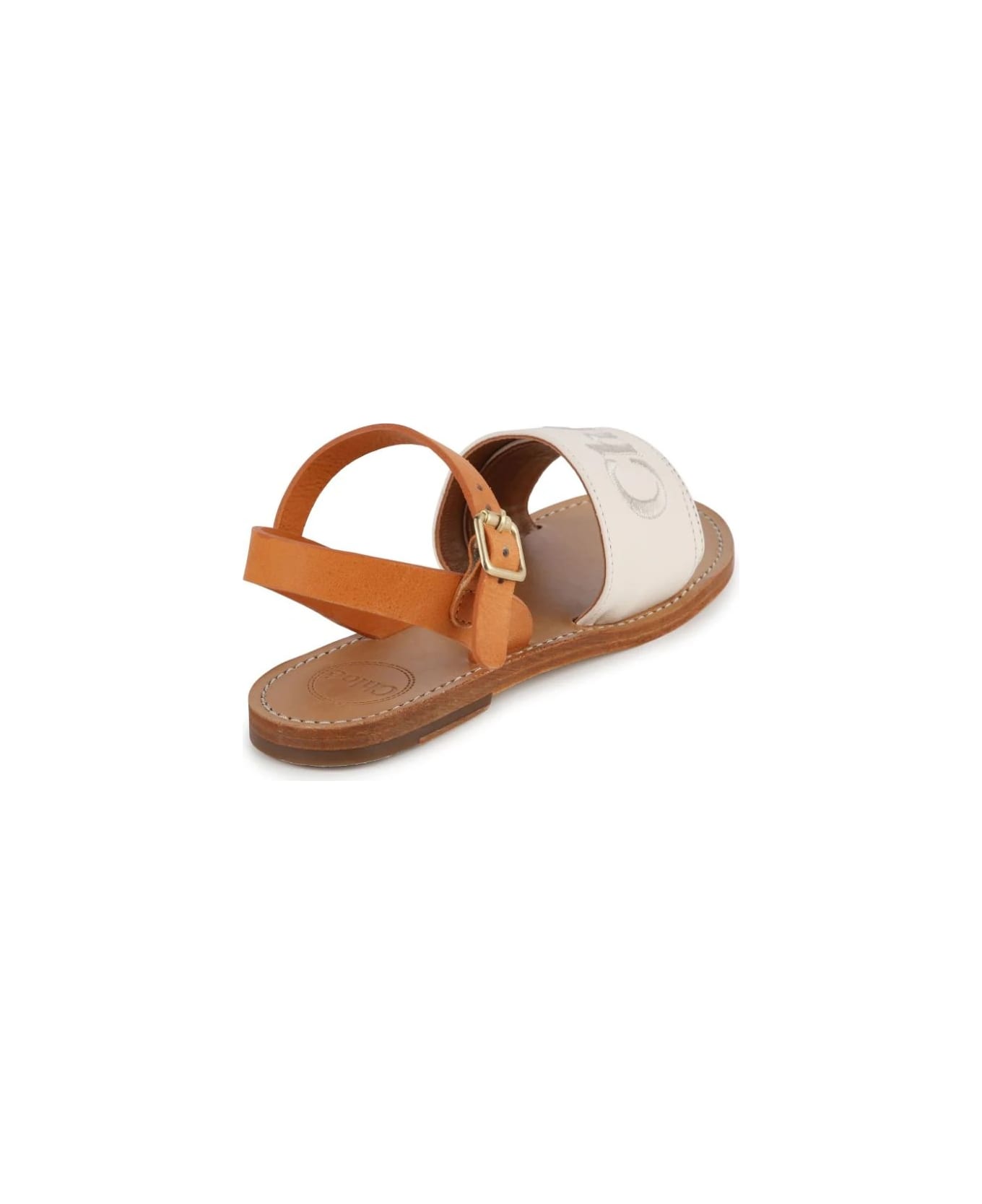 Chloé Cream And Brown Leather Sandals With Embroidered Logo - Brown