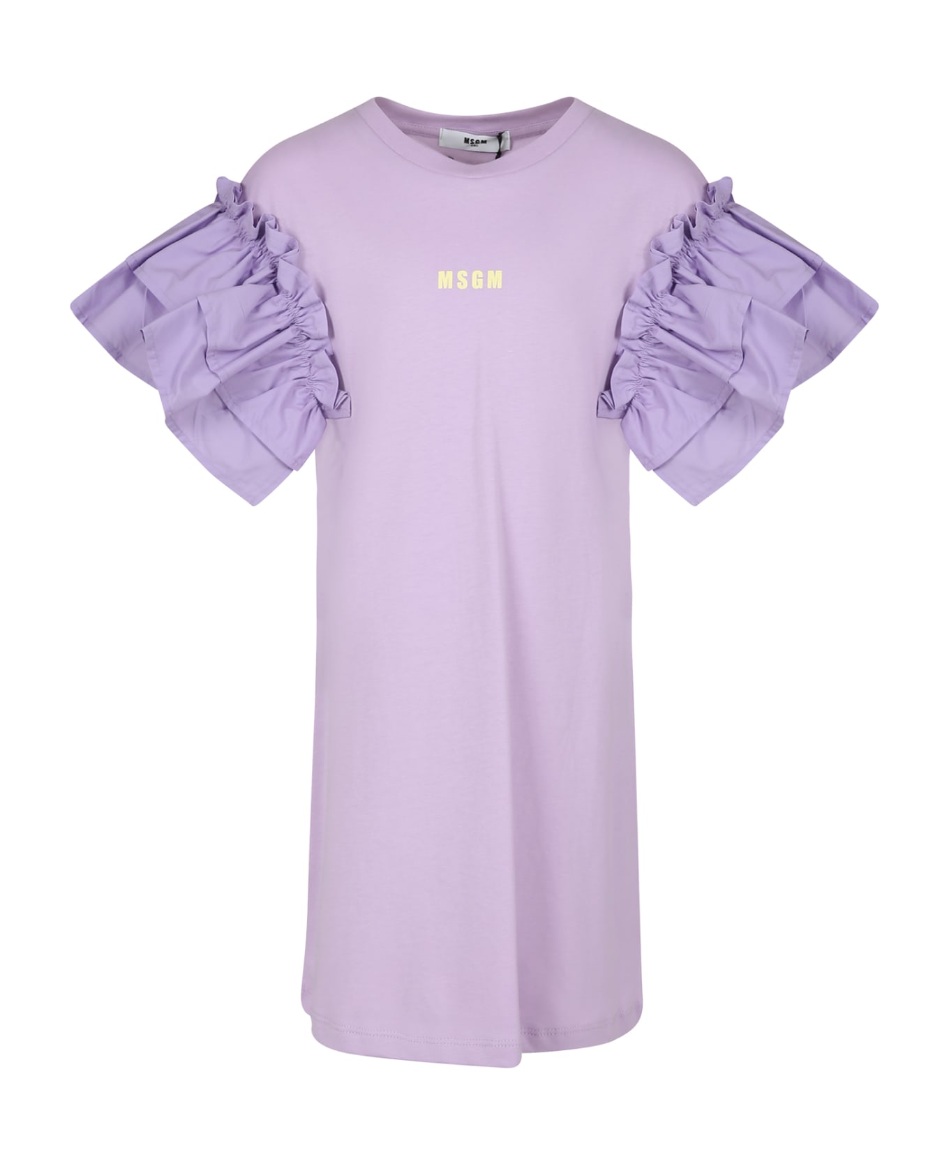 MSGM Lilac Dress For Girl With Logo - Lilac ワンピース＆ドレス