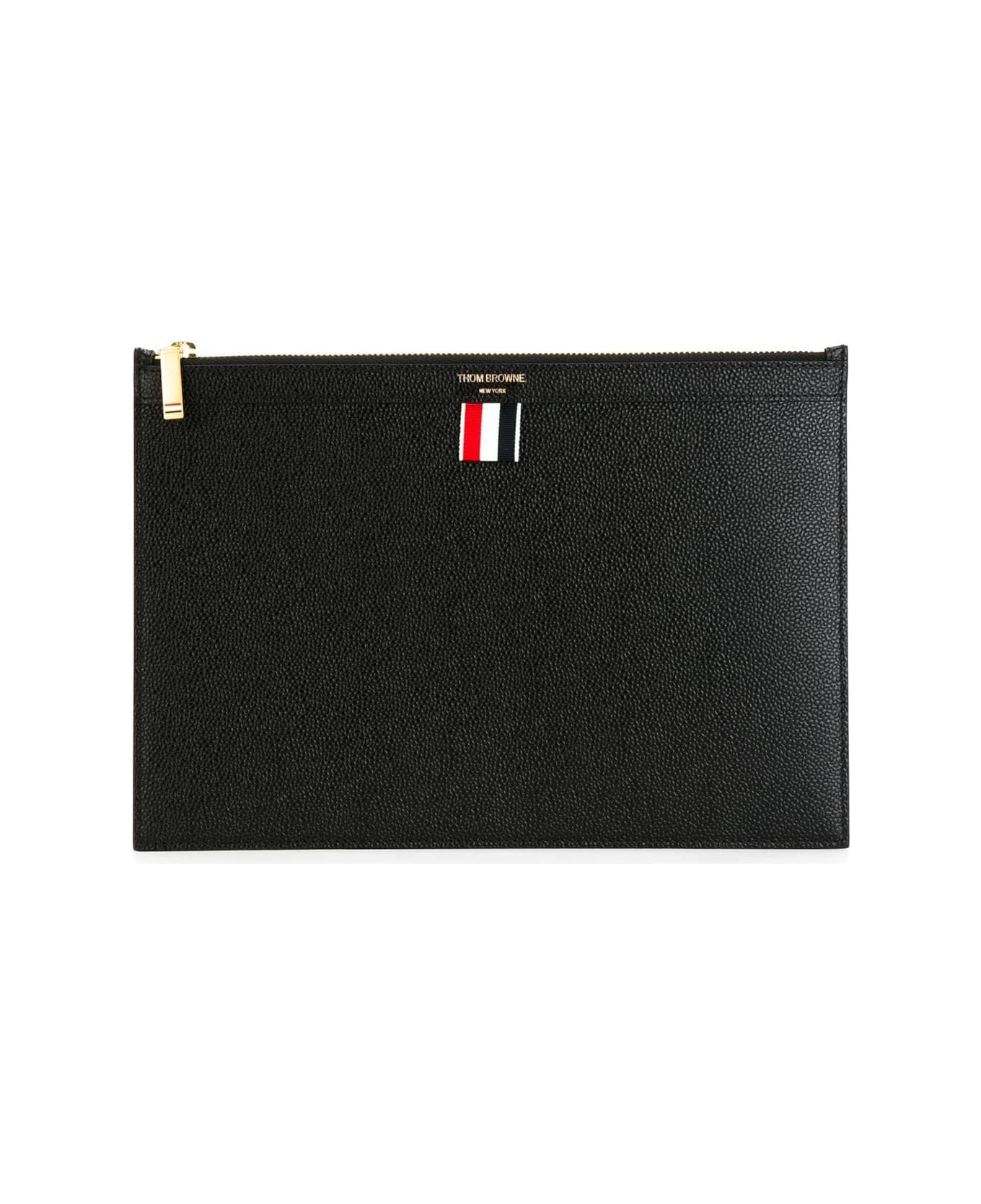 Thom Browne Small Document Holder In Pebble Grain Leather - Black