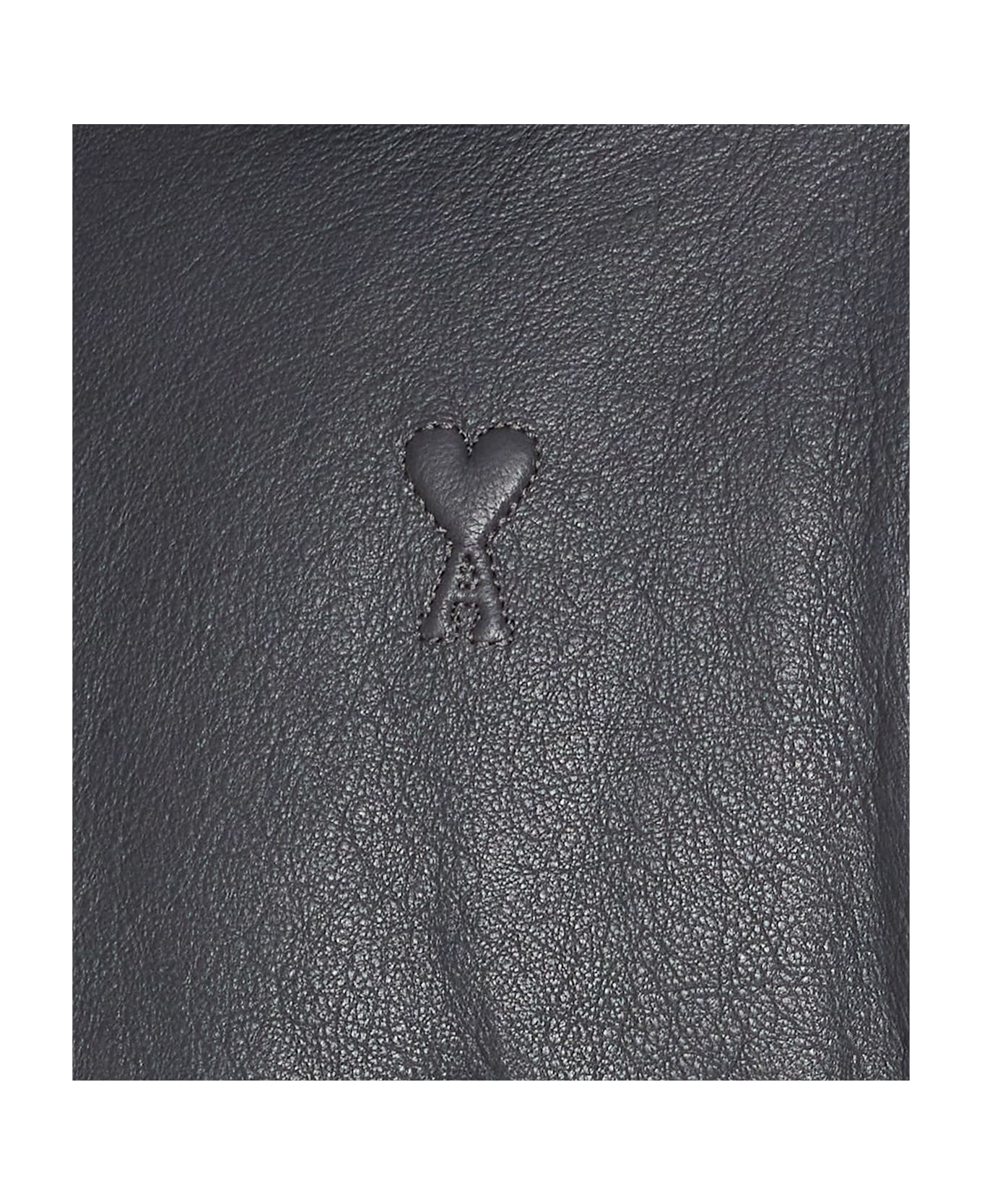 Ami Alexandre Mattiussi Ami De Coeur Leather Bomber - Grey