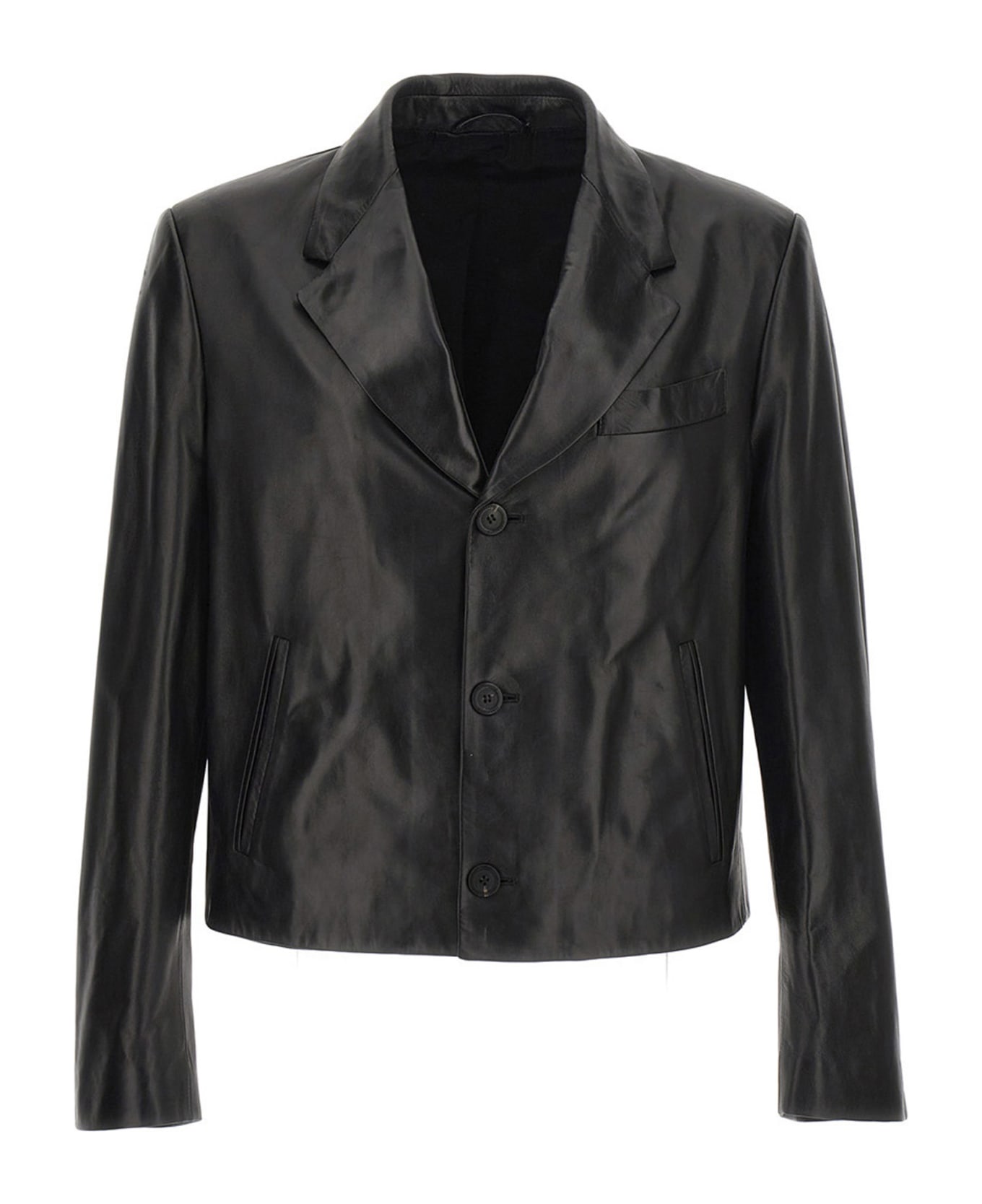 Ferragamo Leather Blazer Jacket - BLACK