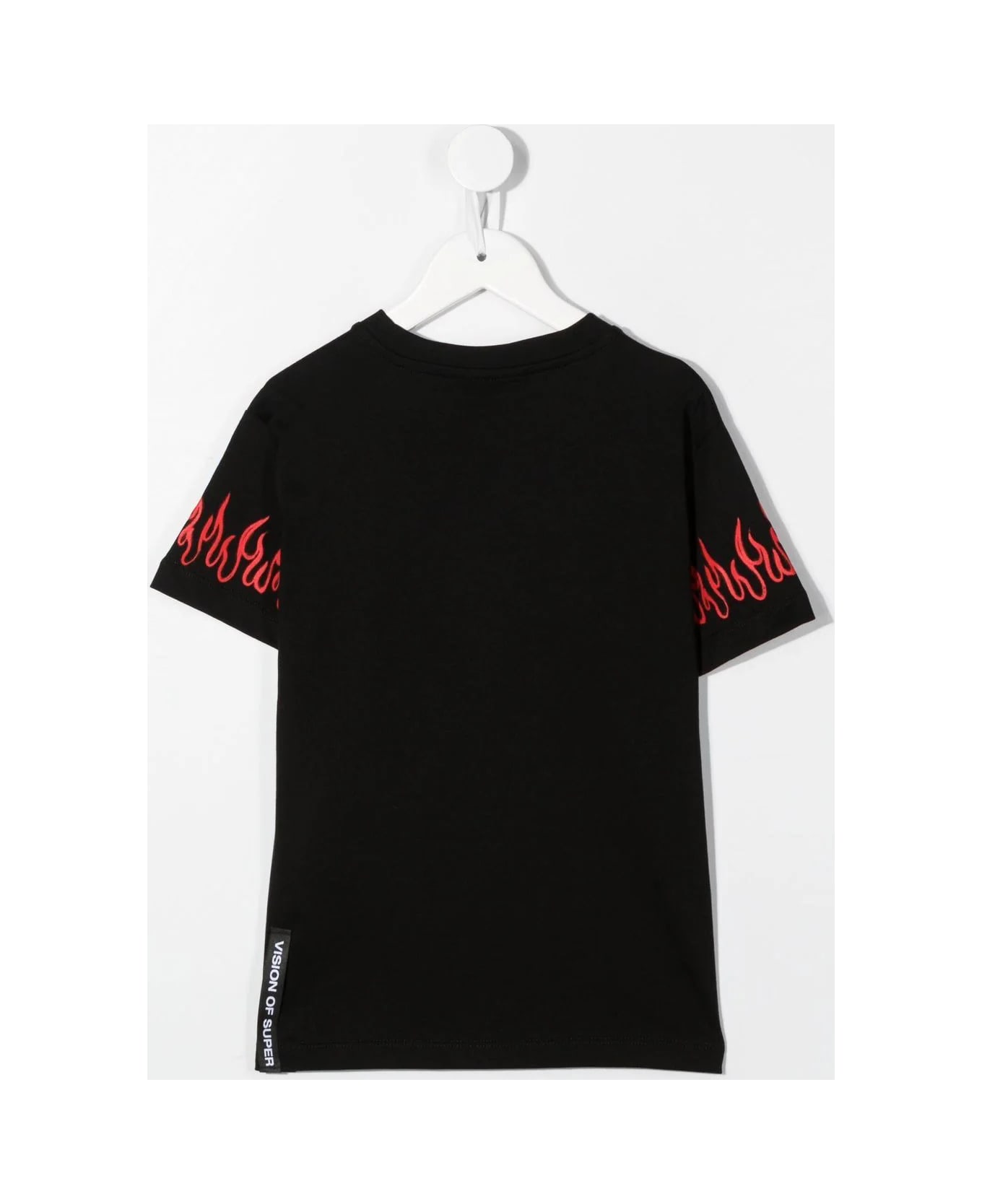 Vision of Super Black Kids T-shirt With Logo And Red Spray Flames Print - Black