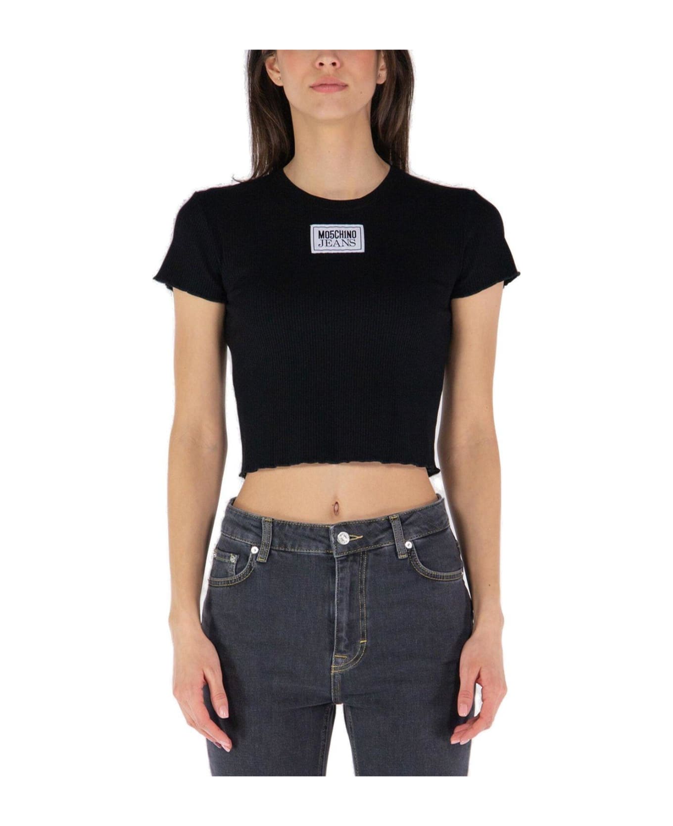 Moschino Jeans Lettuce Hem Cropped T-shirt - Black