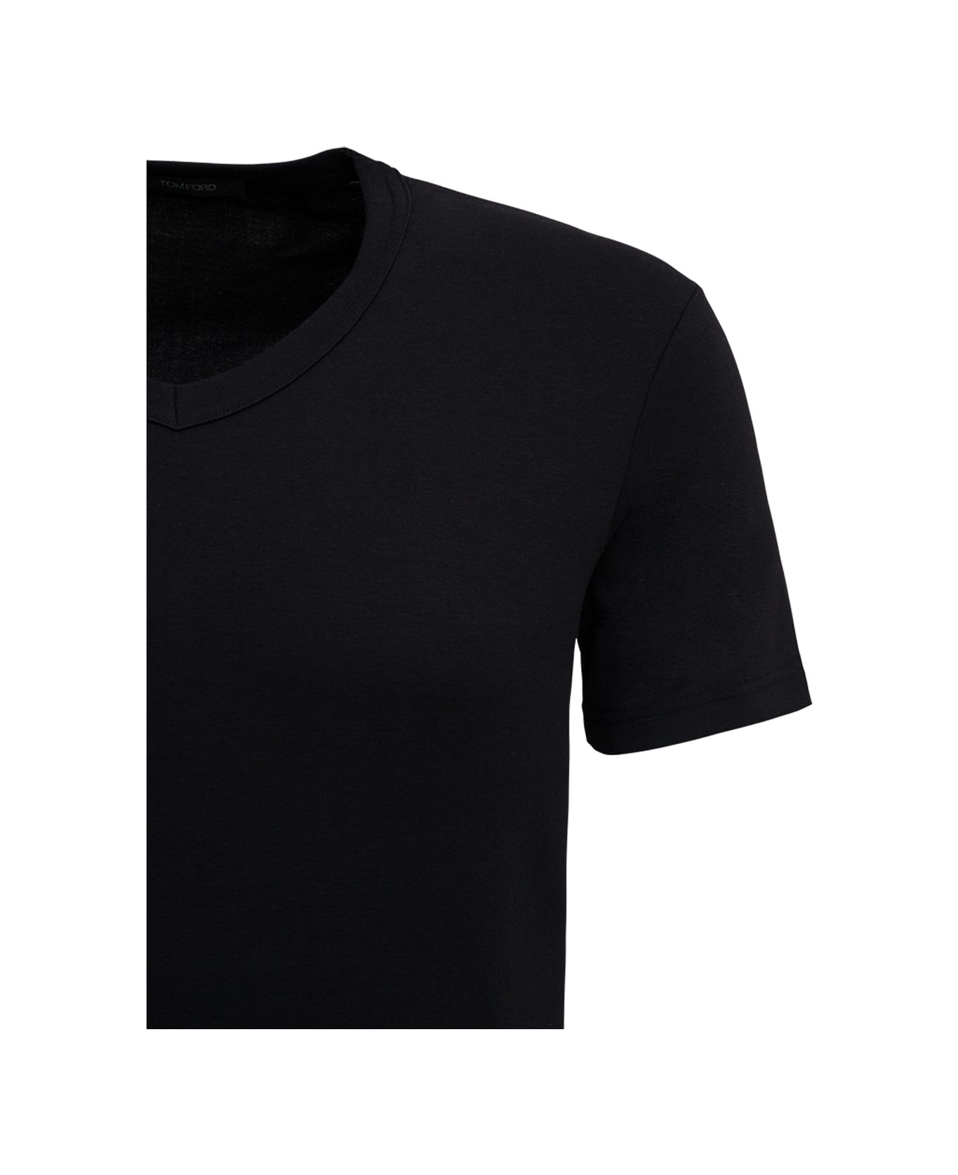 Tom Ford Man's Black Stretch Cotton V-neck Tshirt - Black