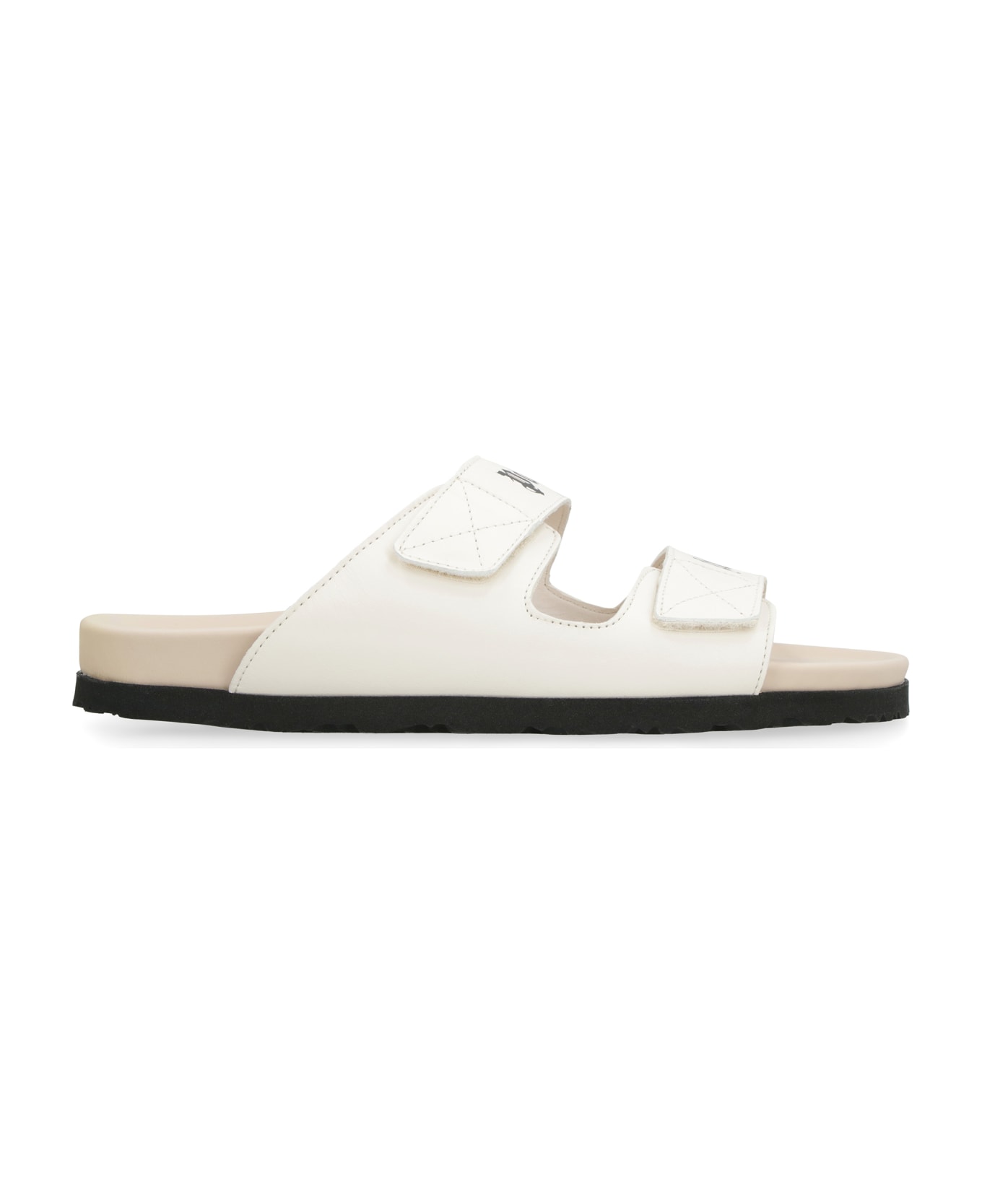 Palm Angels Leather Slides With Logo - White