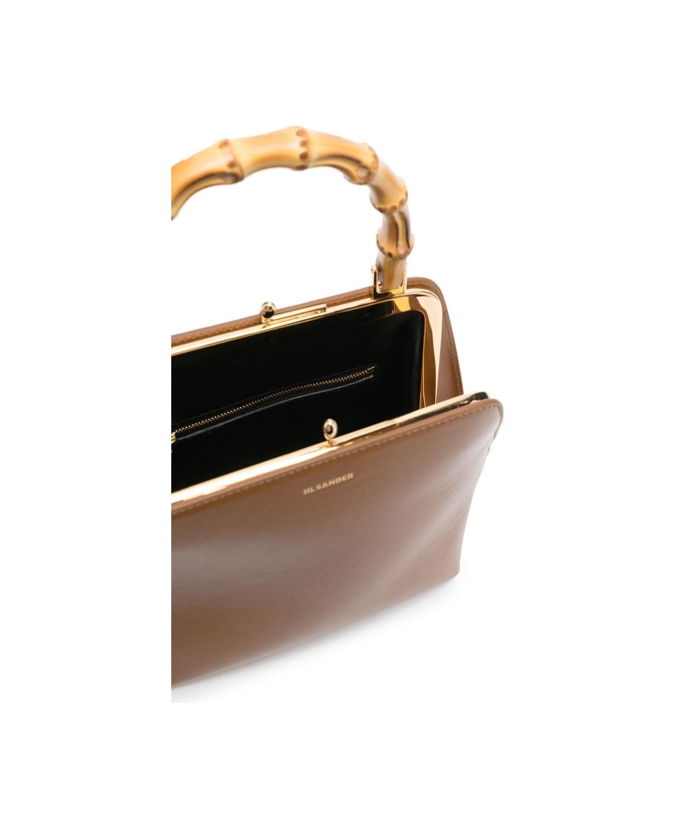 Jil Sander Brown Goji Square Handbag With Bamboo Handle In Leather Woman - Cammello トートバッグ
