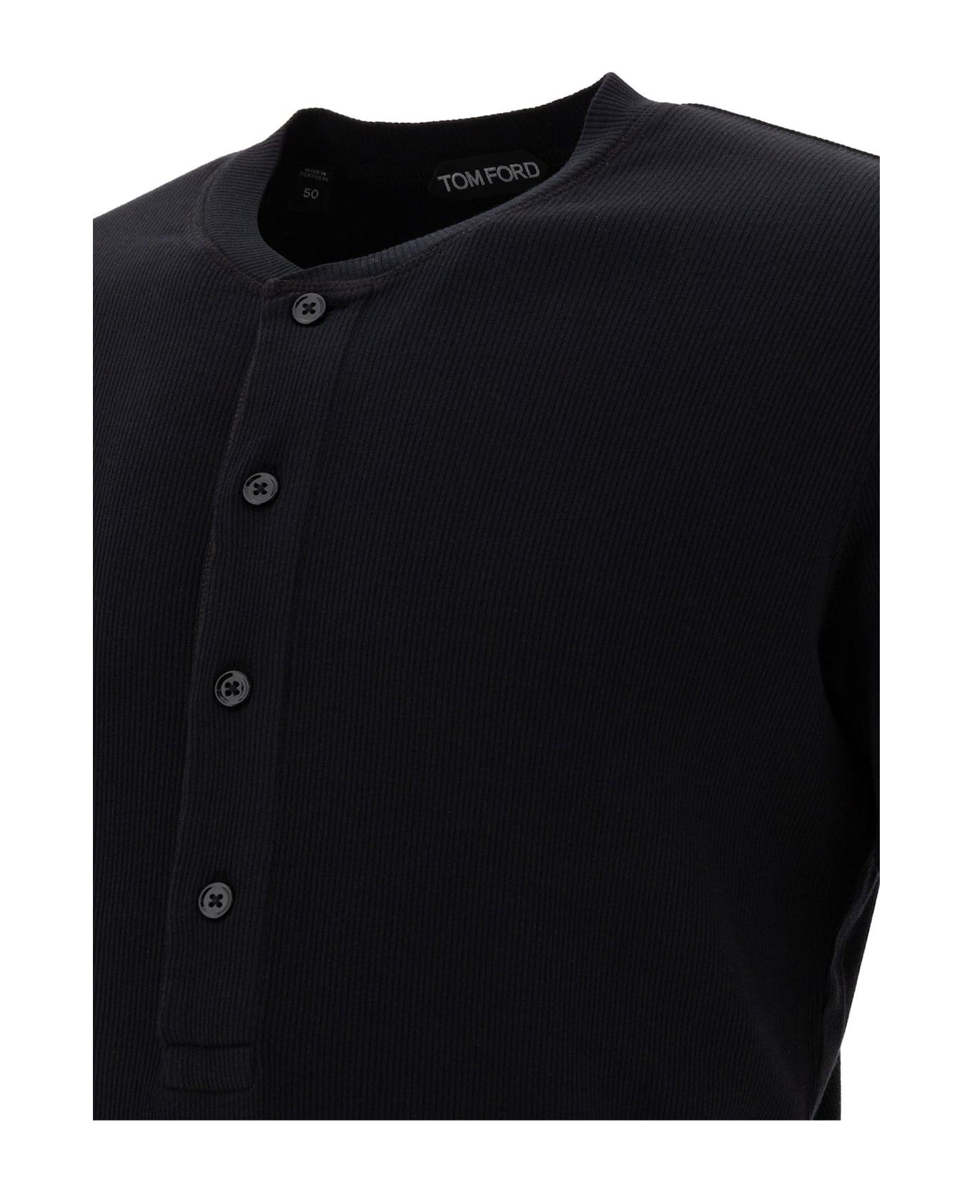 Tom Ford Fine-ribbed Logo Embroidered T-shirt - BLACK