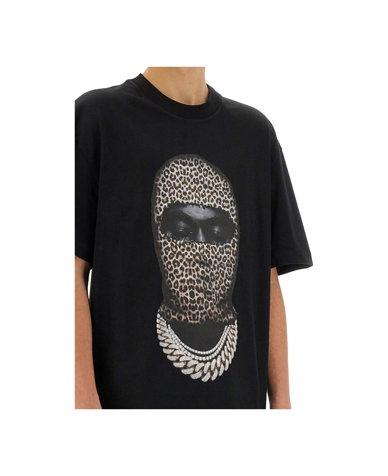 ih nom uh nit Leopard Mask Print T-shirt - Black