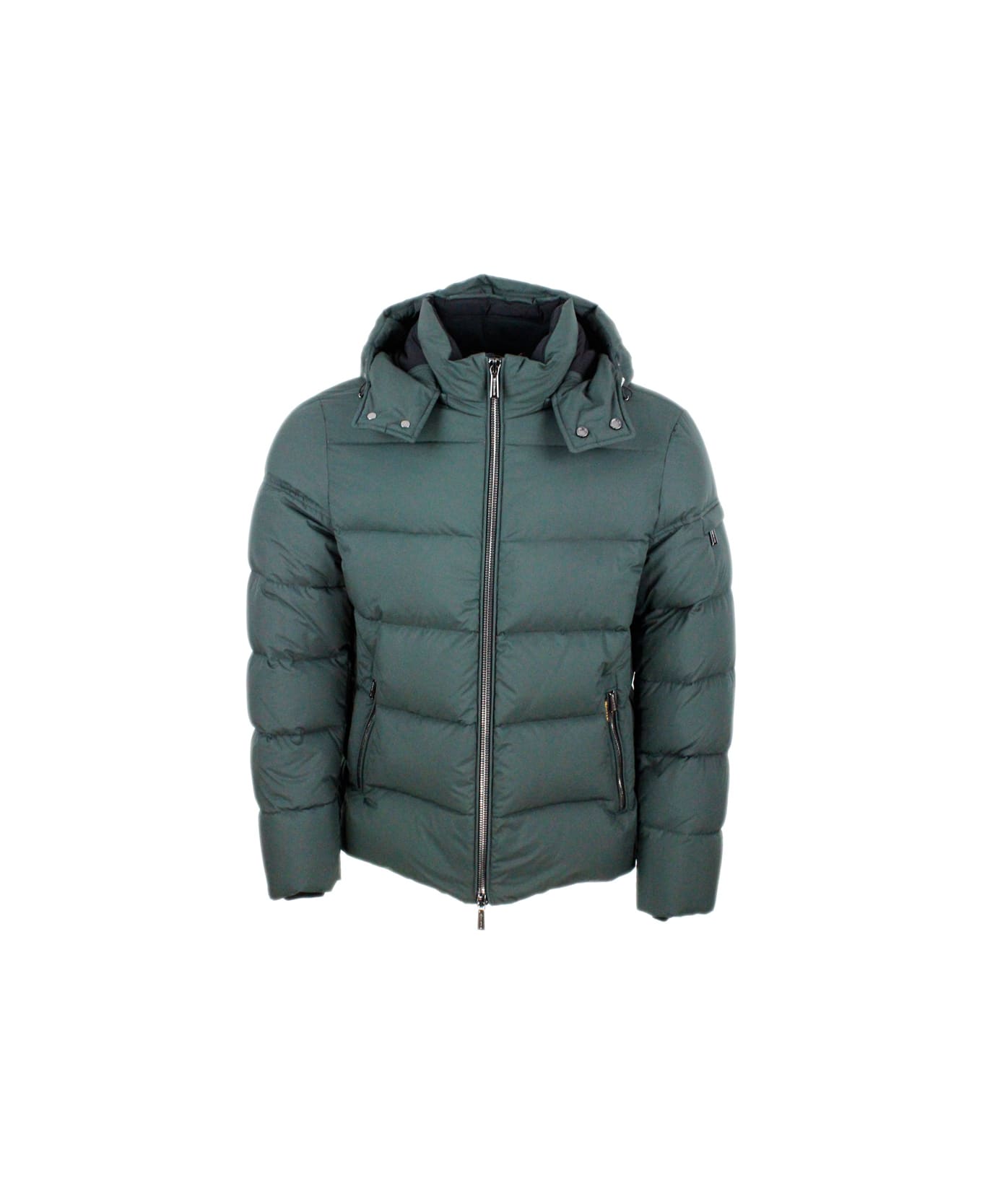 Moorer Goose Down Padded Bomber Jacket With Removable Hood - Green