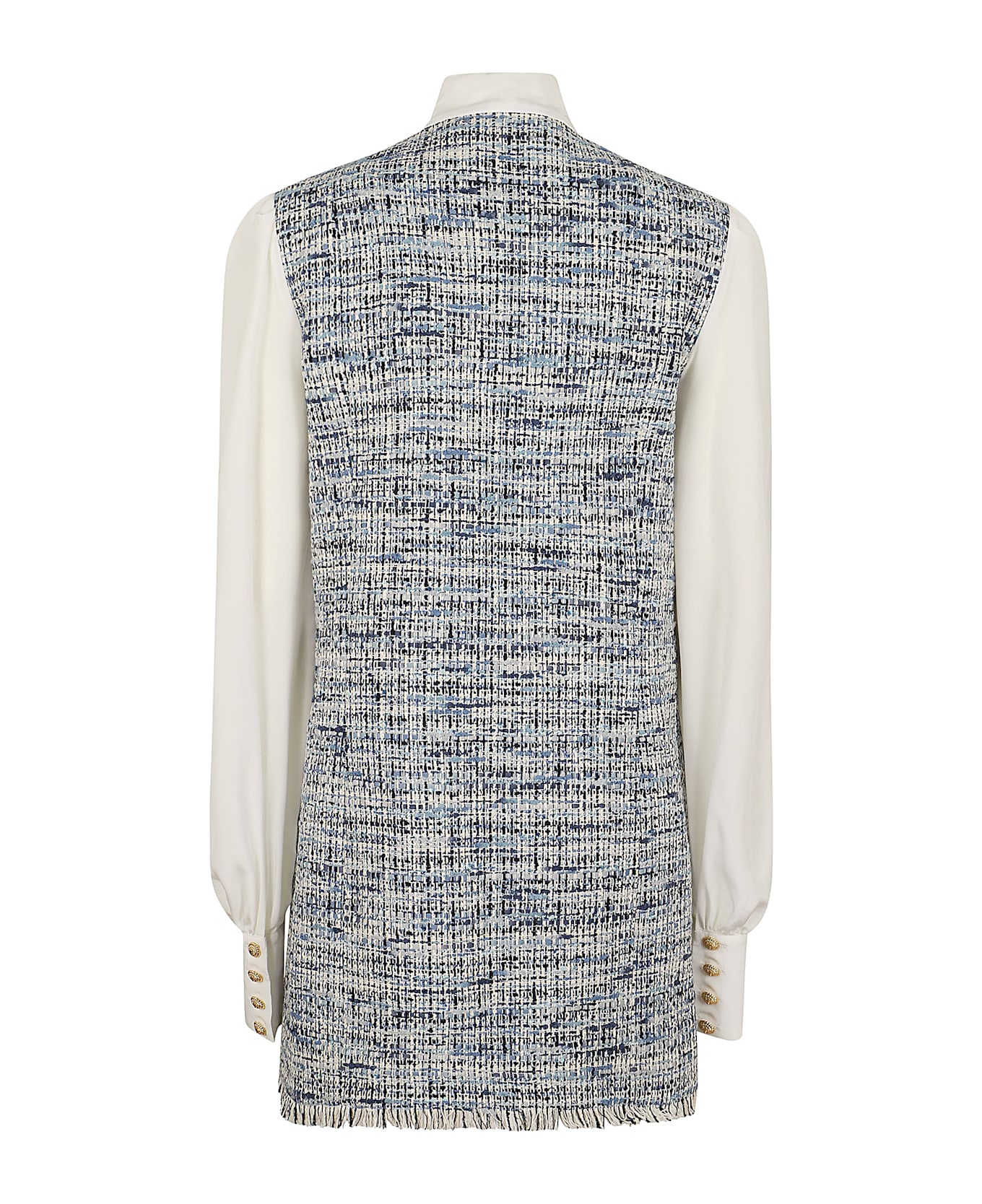 Balmain 4 Pkts Pussy Bowl Tweed Crepe Dress - Sof Bleu Jean Clair Blanc