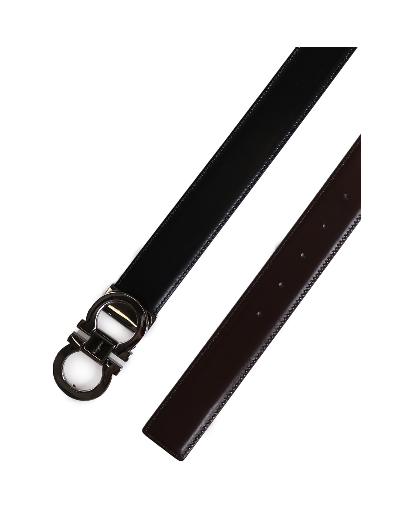 Ferragamo Gancini Shimmer Calfskin Belt - Black
