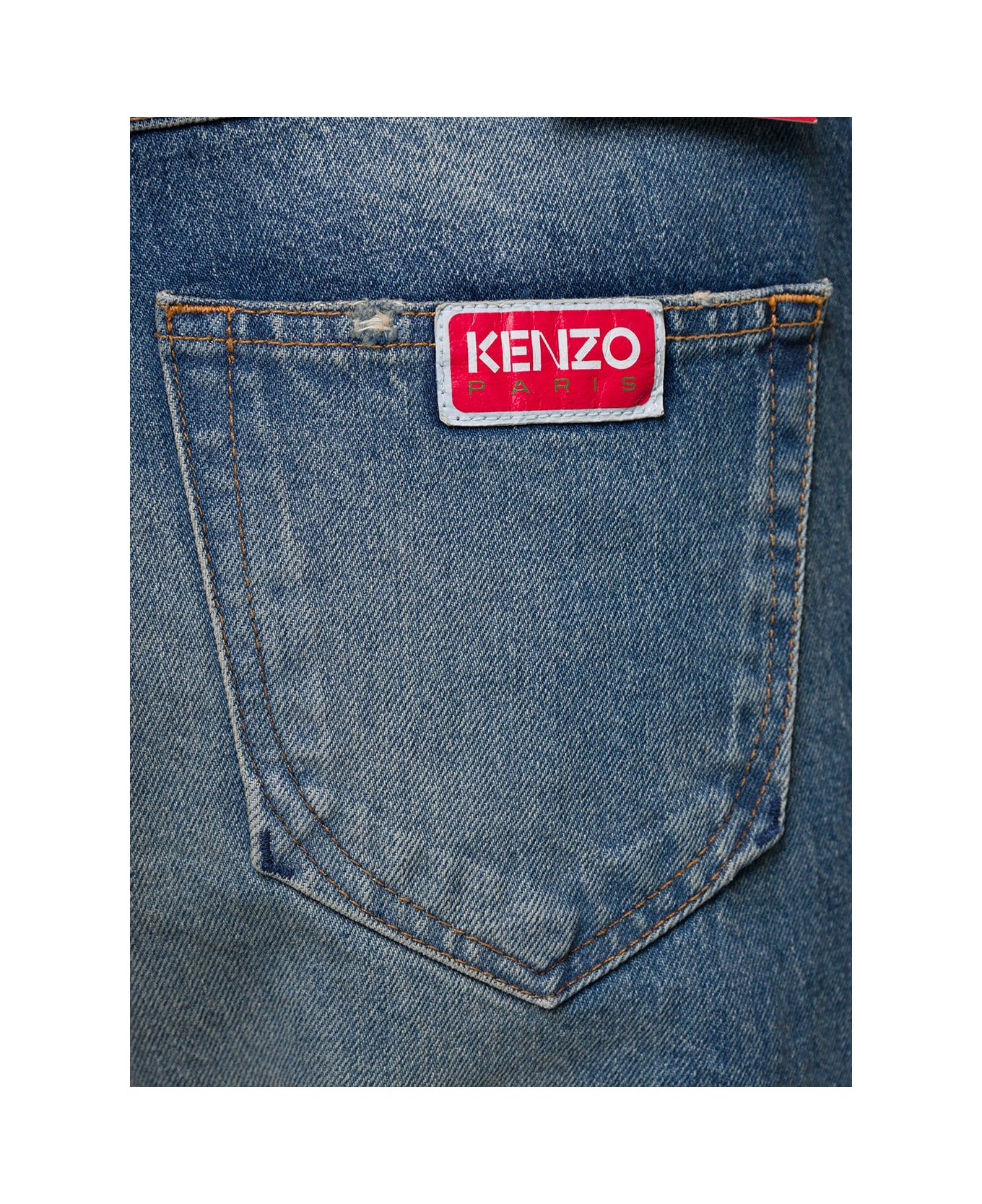 Kenzo Blue 5-pocket Stonewashed Straight Jeans In Cotton Denim Man - Blu デニム