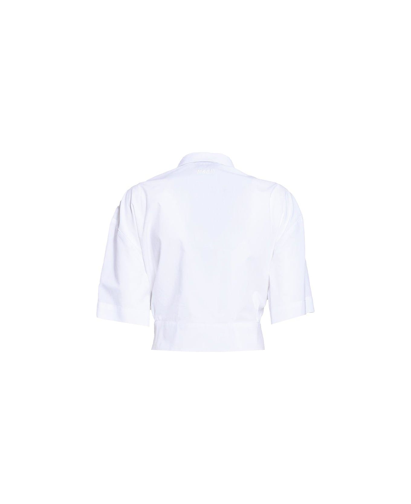 MSGM Pussy Bow Detailed Cropped Shirt - WHITE シャツ