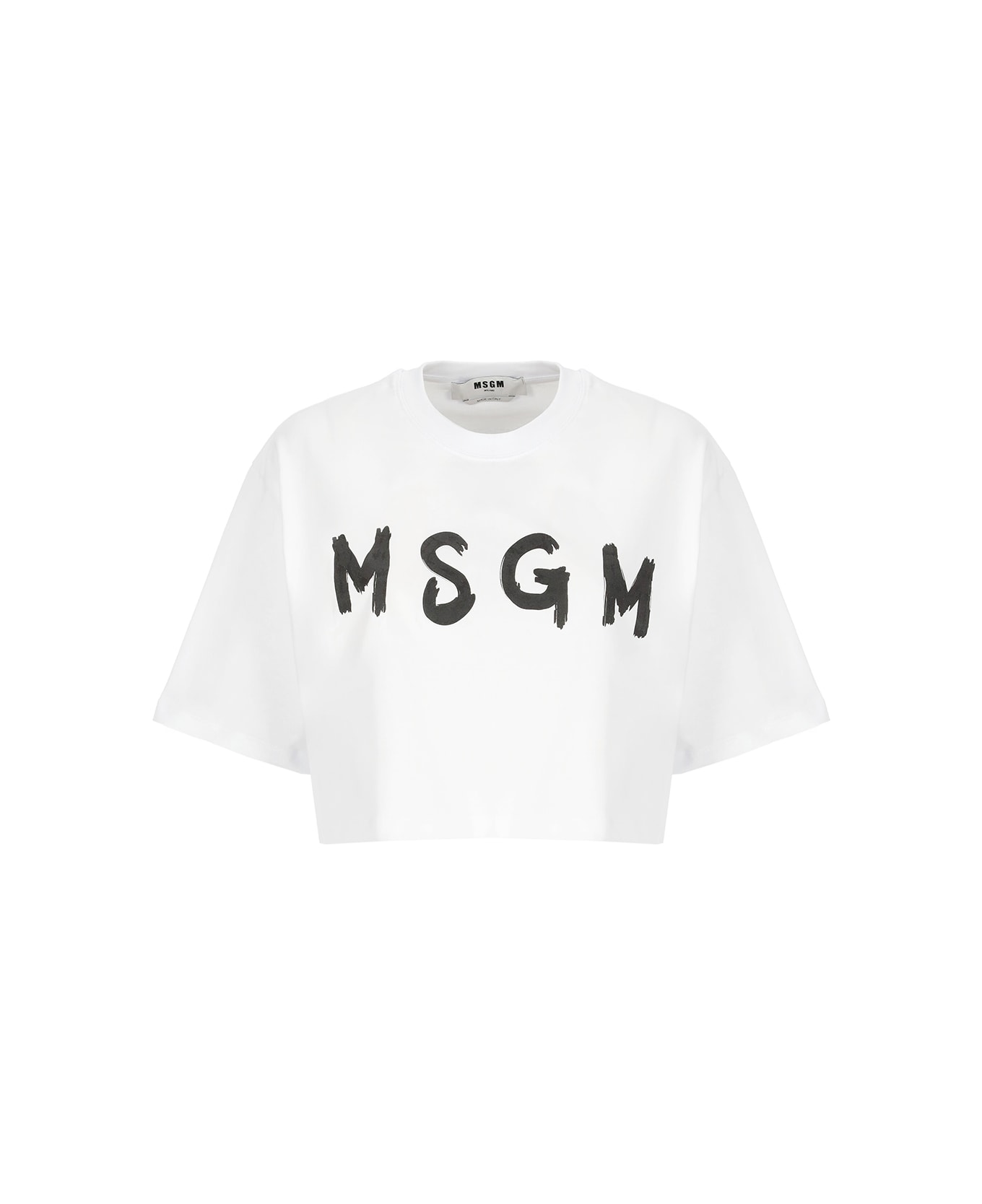 MSGM Cropped T-shirt With Logo - White