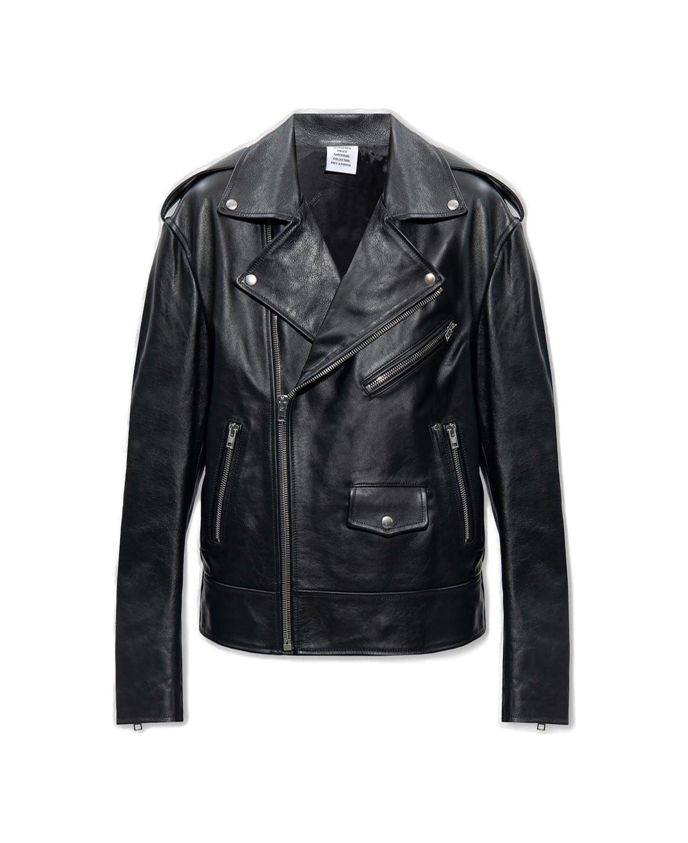 VETEMENTS Zip-up Long-sleeved Leather Jacket - Black