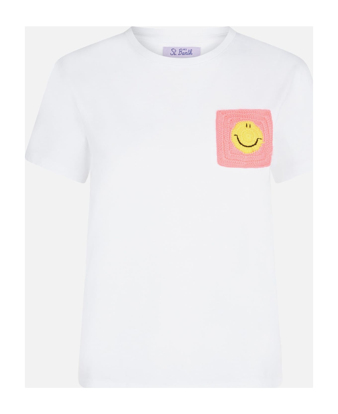 MC2 Saint Barth Woman Cotton T-shirt With Smile Crochet Pocket - WHITE Tシャツ