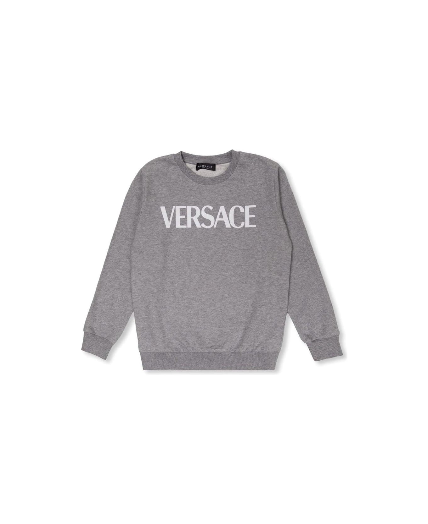 Young Versace Logo-printed Crewneck Sweatshirt - Grigio Melange Bianco