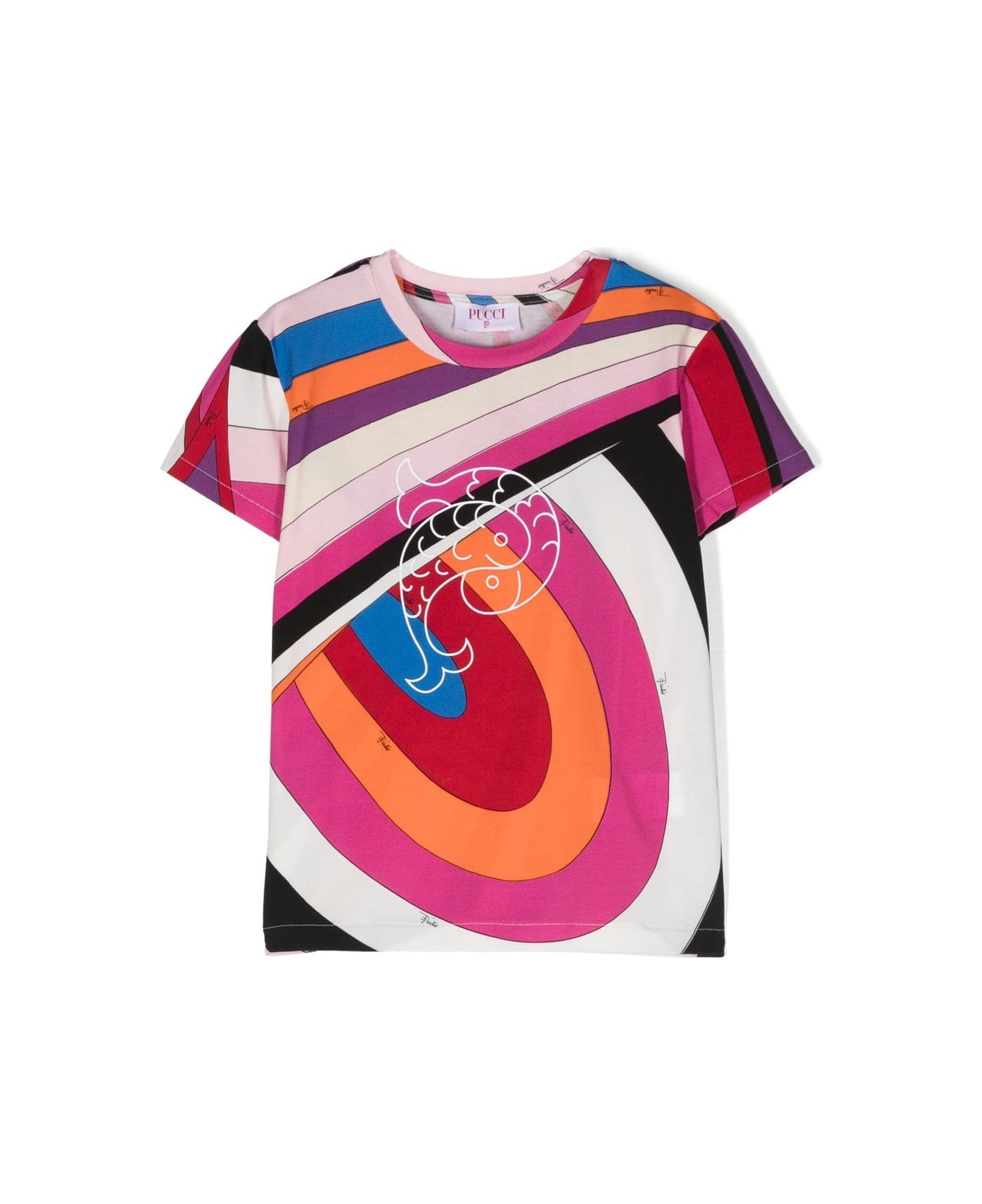 Pucci T-shirt With Fish Motif And Iris Print In Purple/multicolour - Purple