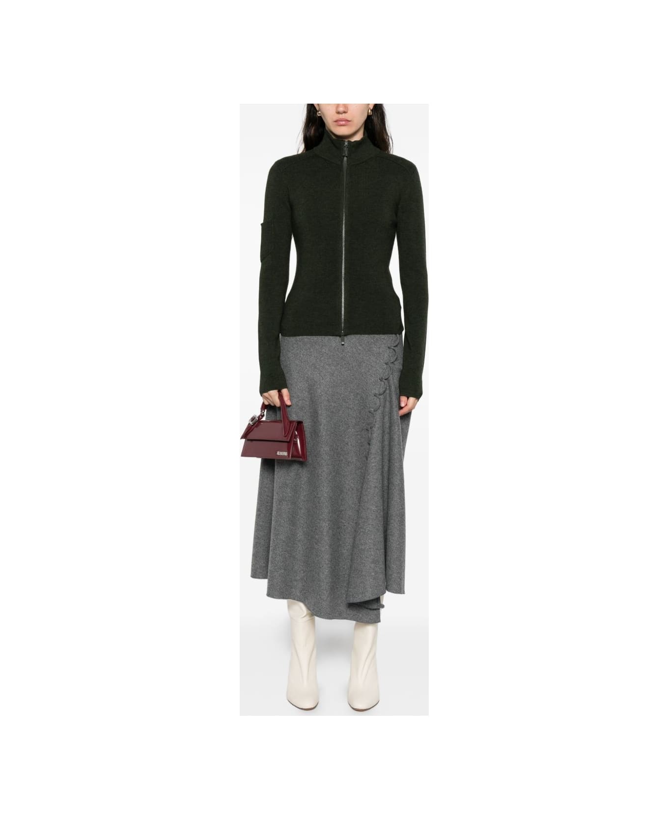 Victoria Beckham High Neck, Front Zip Closure - Green