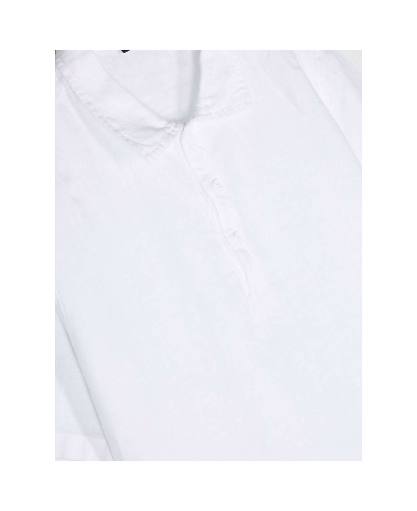 Il Gufo White Polo Shirt With Short Sleeves In Linen Boy - White