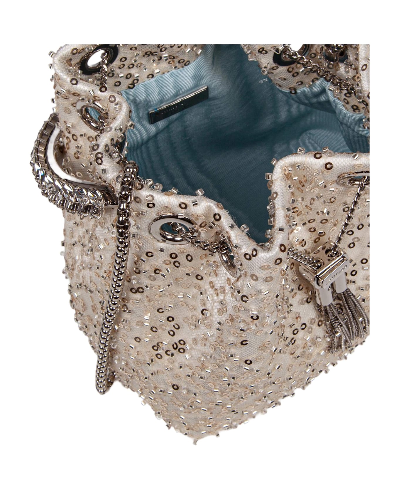 Jimmy Choo Bon Bon Satin Bag With Micro Net And Applied Stones - Ivory/Crystal