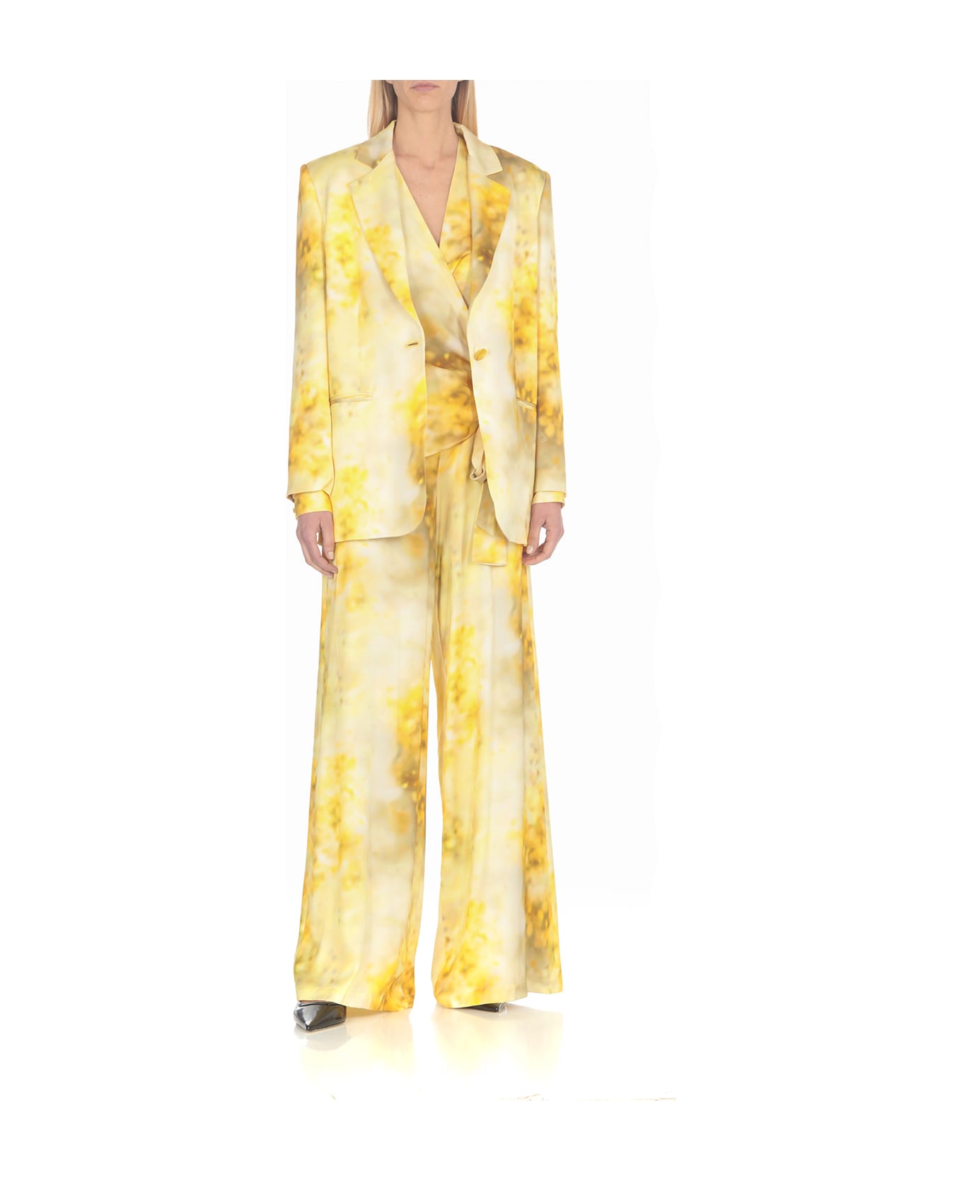 Pinko Abstract-printed High-low Hem Wrap Blouse - Yellow ブラウス