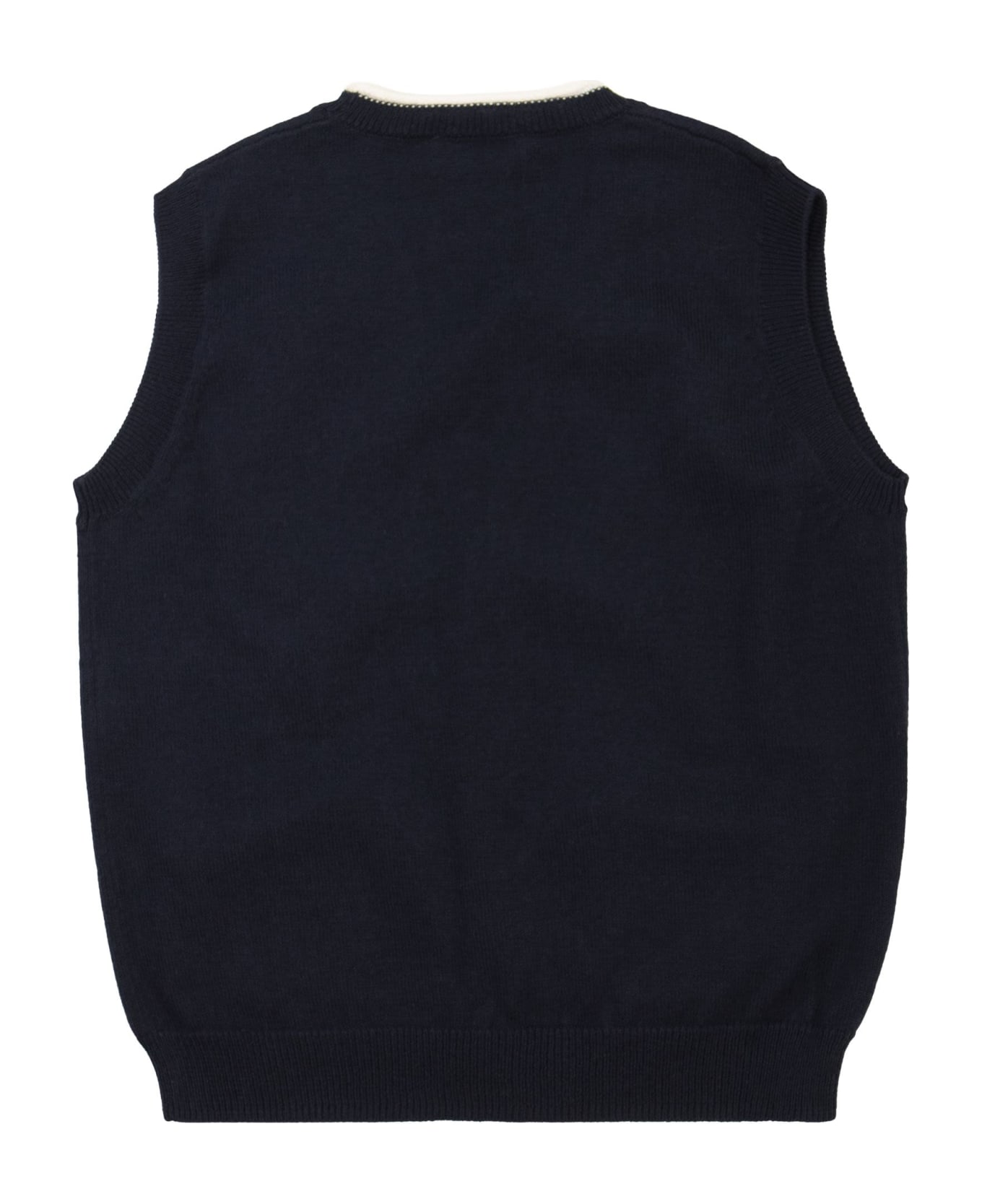 Il Gufo Cotton Waistcoat With Contrasting Profiles - Blue コート＆ジャケット