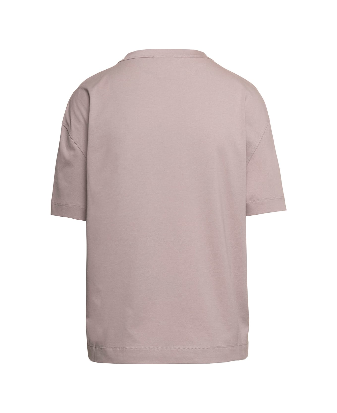 Brunello Cucinelli Beige Crewneck T-shirt With Monile Detail In Cotton Woman - Pink Antique