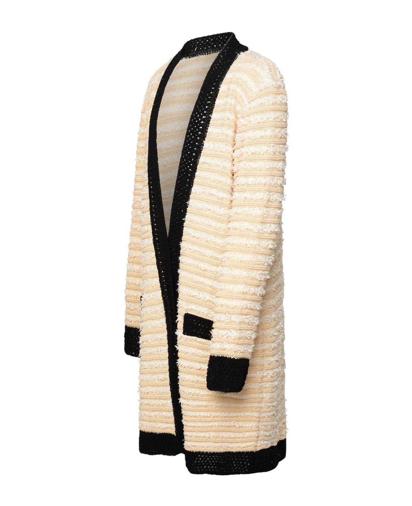 Balmain Striped Belted Straight Hem Cardigan - Ne