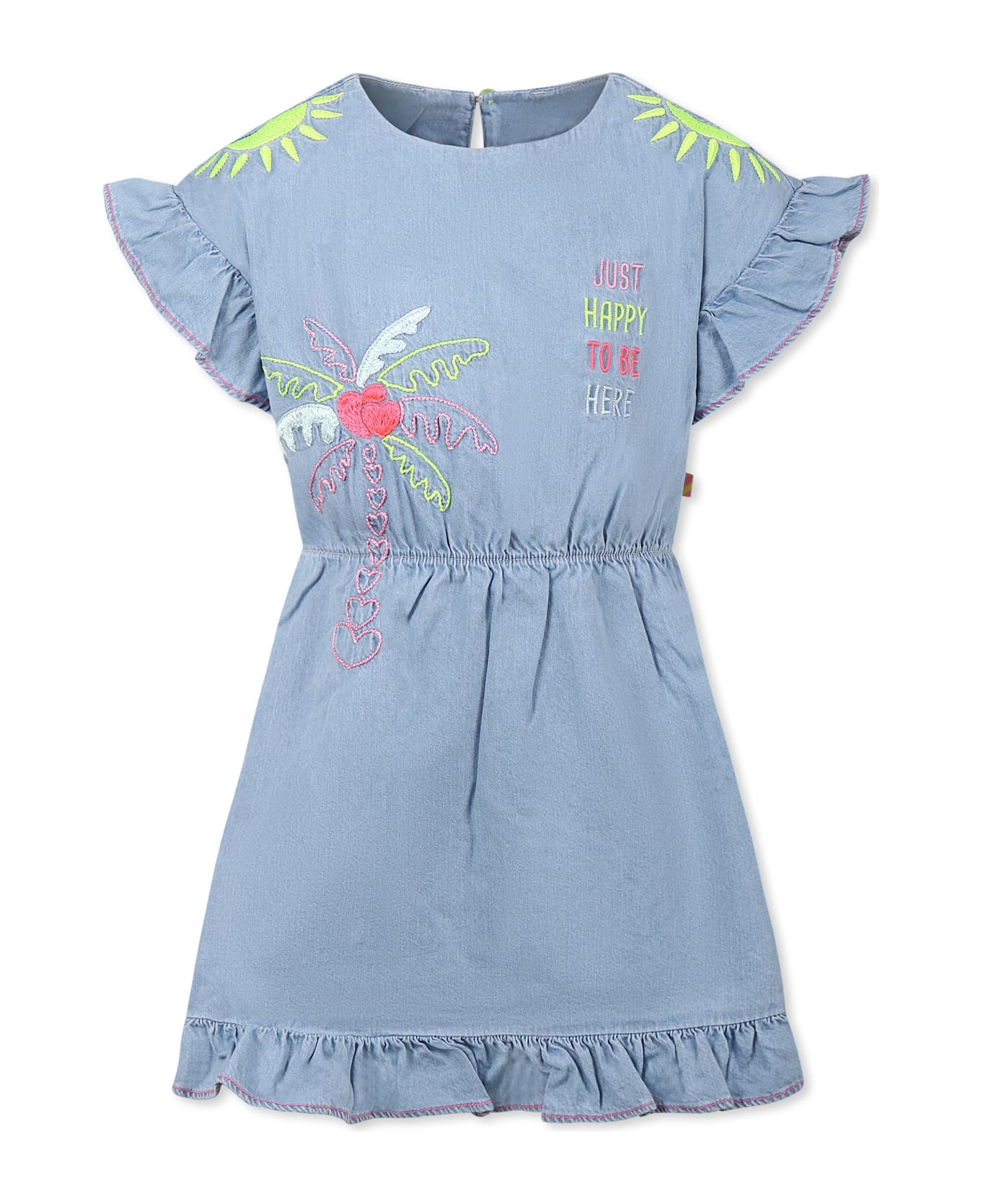 Billieblush Denim Dress For Girl With Palm Tree - Denim