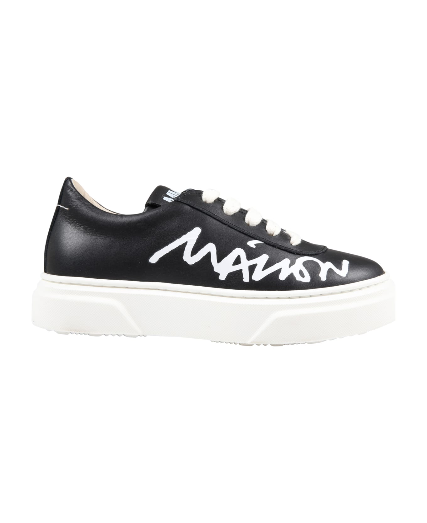 MM6 Maison Margiela Black Sneakers For Kids With White Logo - Black