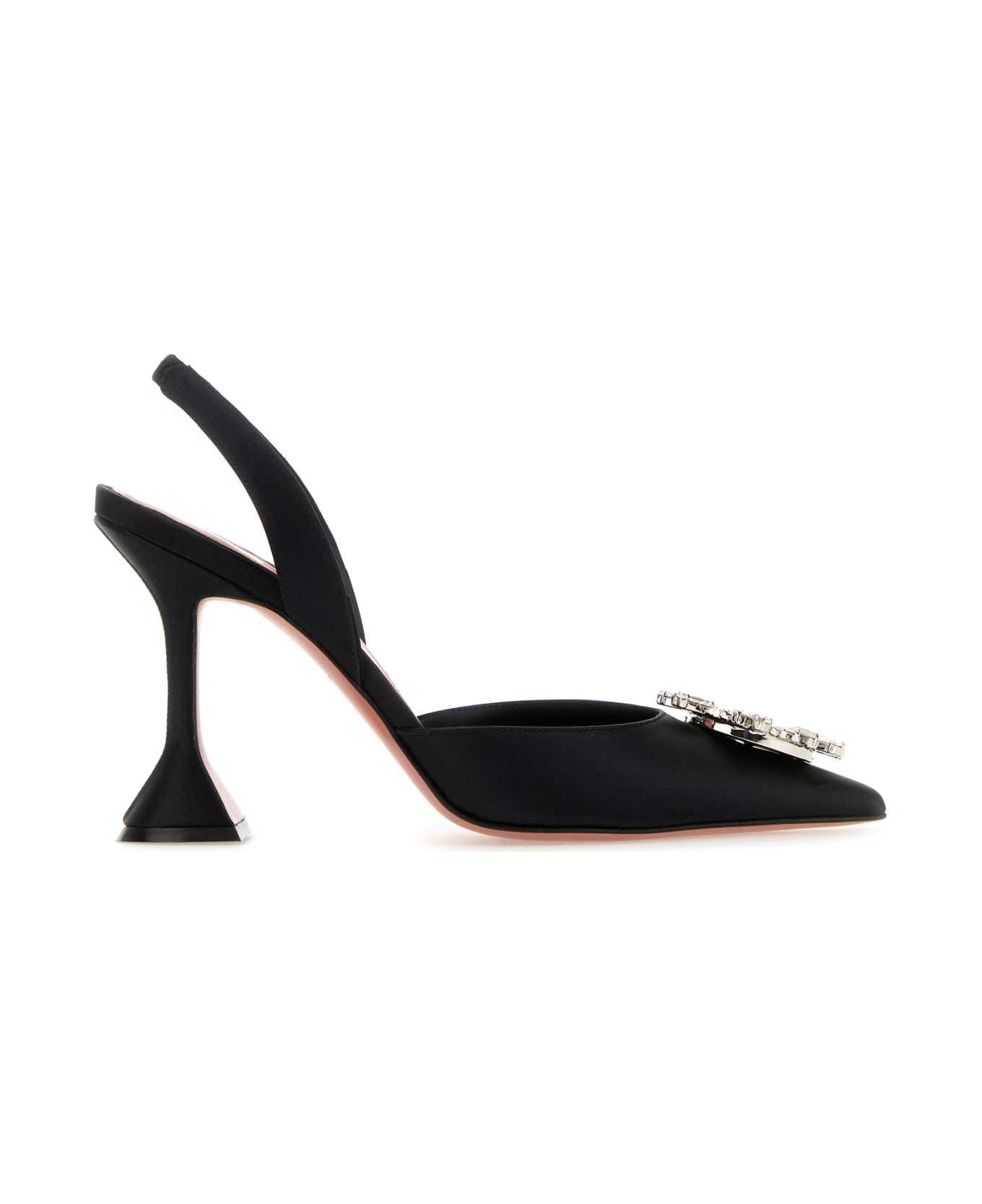Amina Muaddi Black Satin Begum Pumps - BLACK95MMCLHEEL