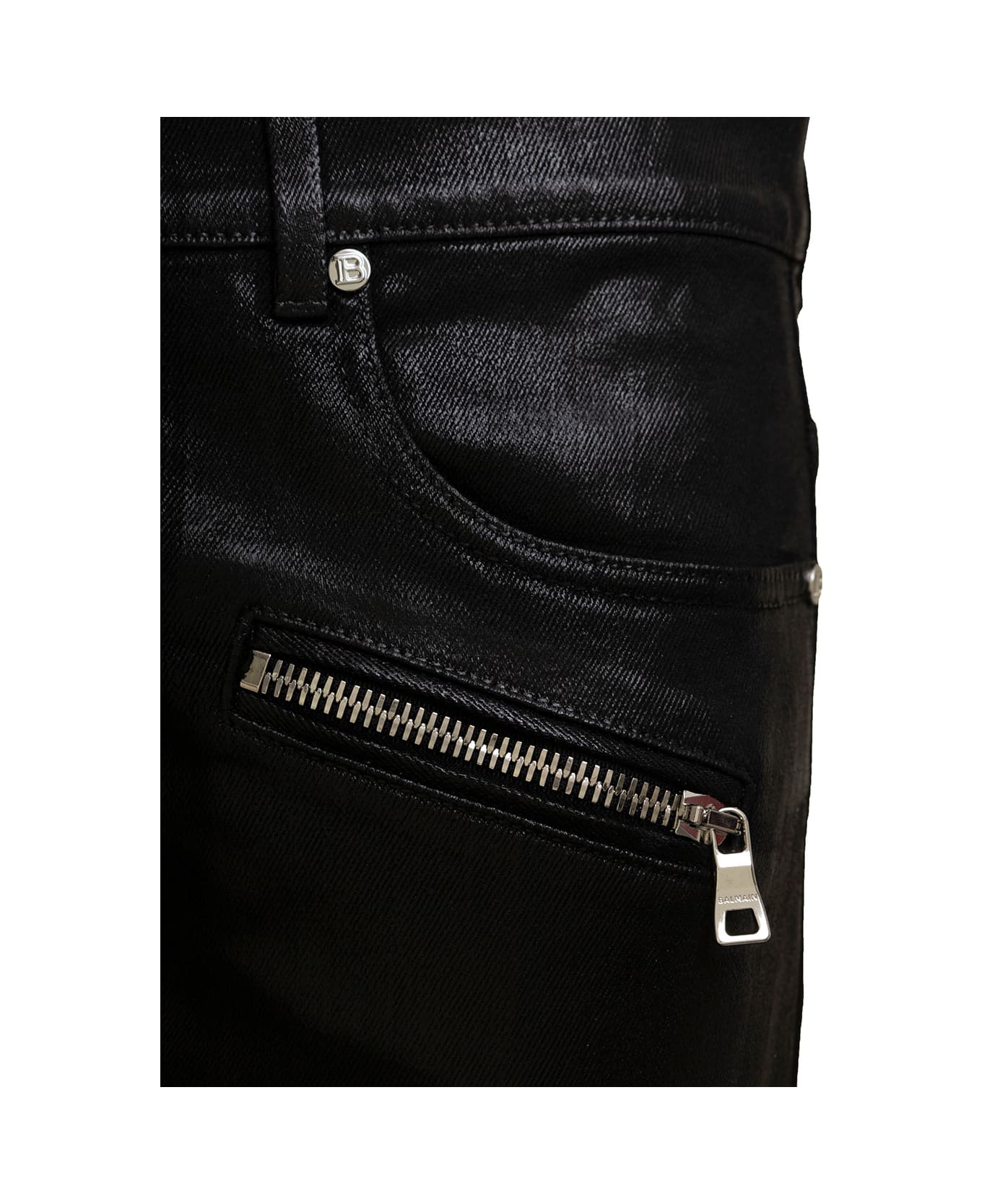 Balmain Man's Slim Fit Black Coated Fabric Jeans - Black