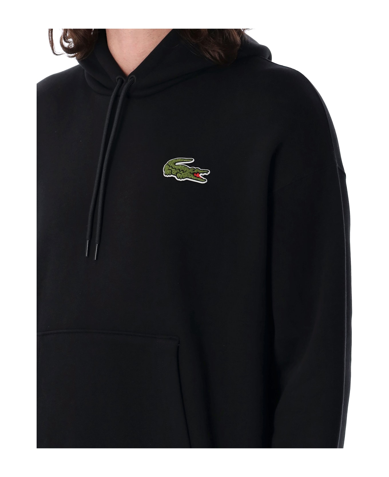 Lacoste Loose Fit Badge Accent Hoodie - Black