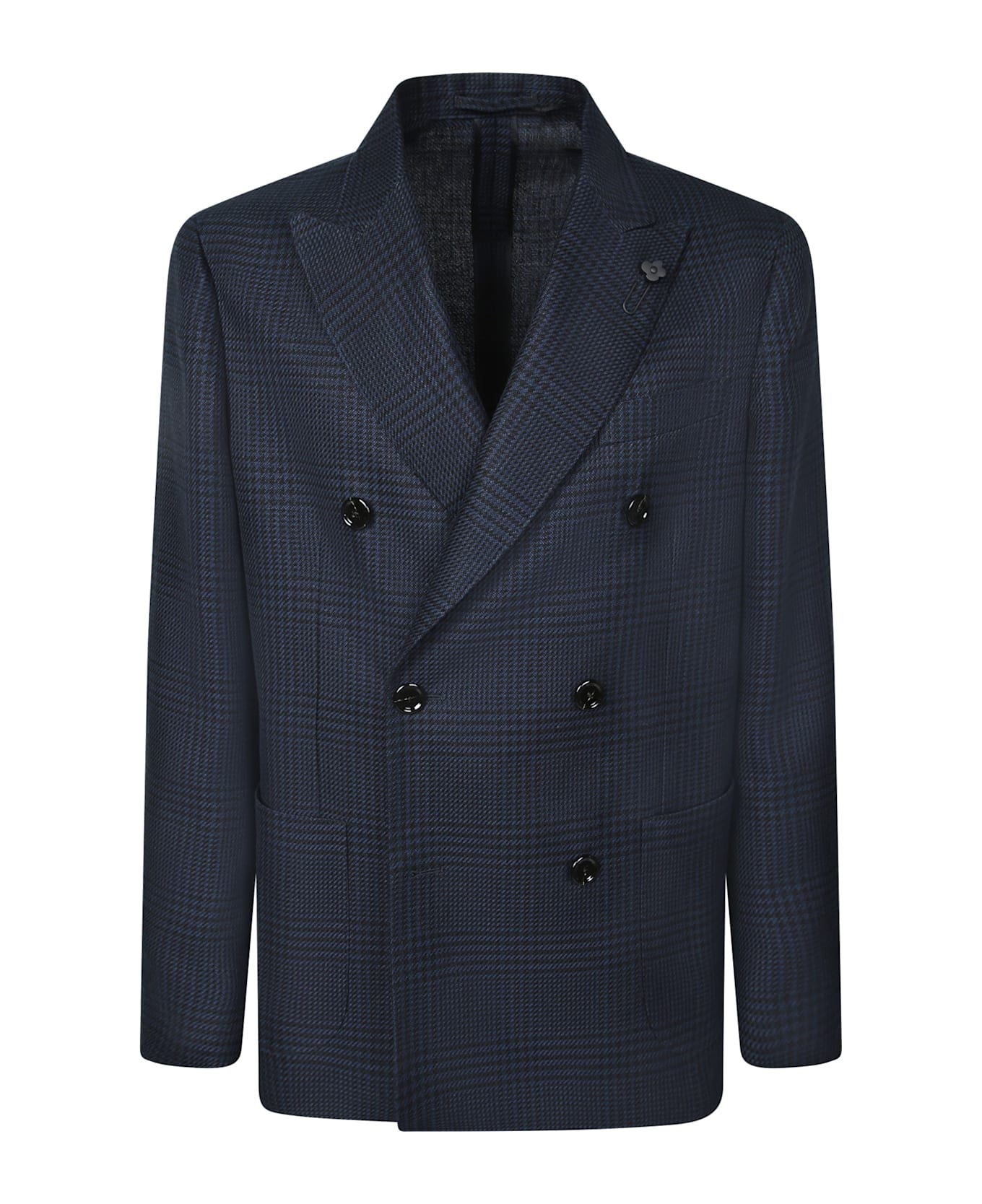Lardini Double-breasted Blue Wool Jacket - Black