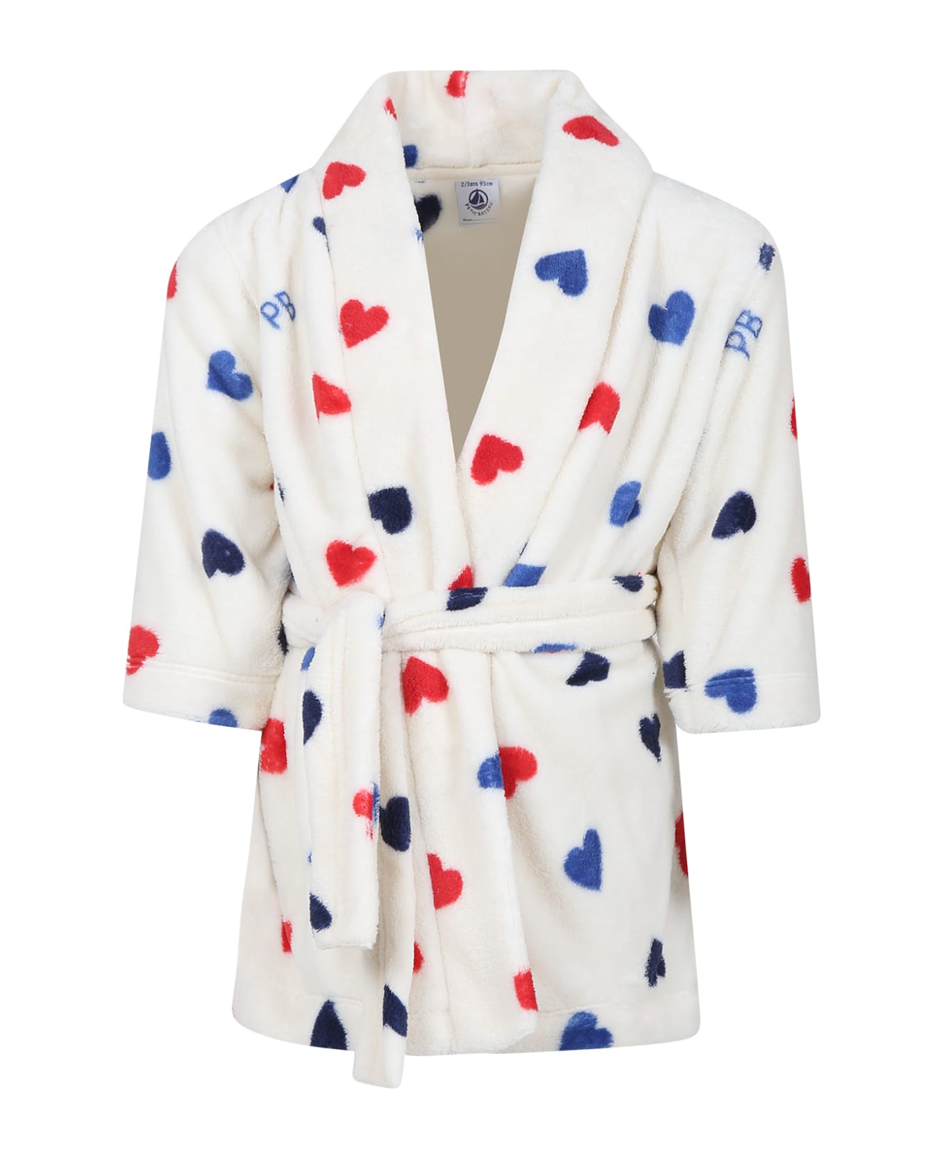 Petit Bateau Ivory Dressing Gown For Girl With Hearts - Ivory