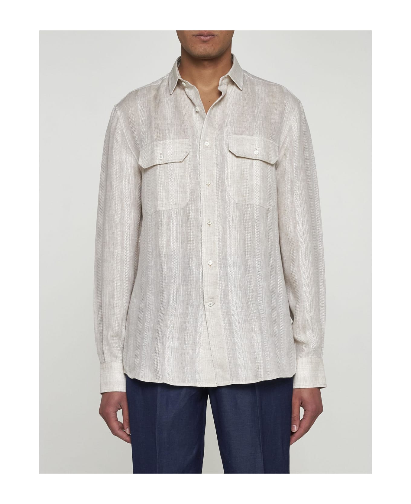 Brunello Cucinelli Striped Linen Shirt - Blue