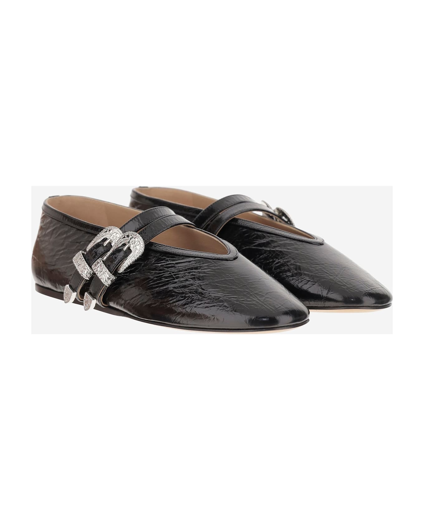 Le Monde Beryl Claudia Laminated Leather Ballerina Flats - Black