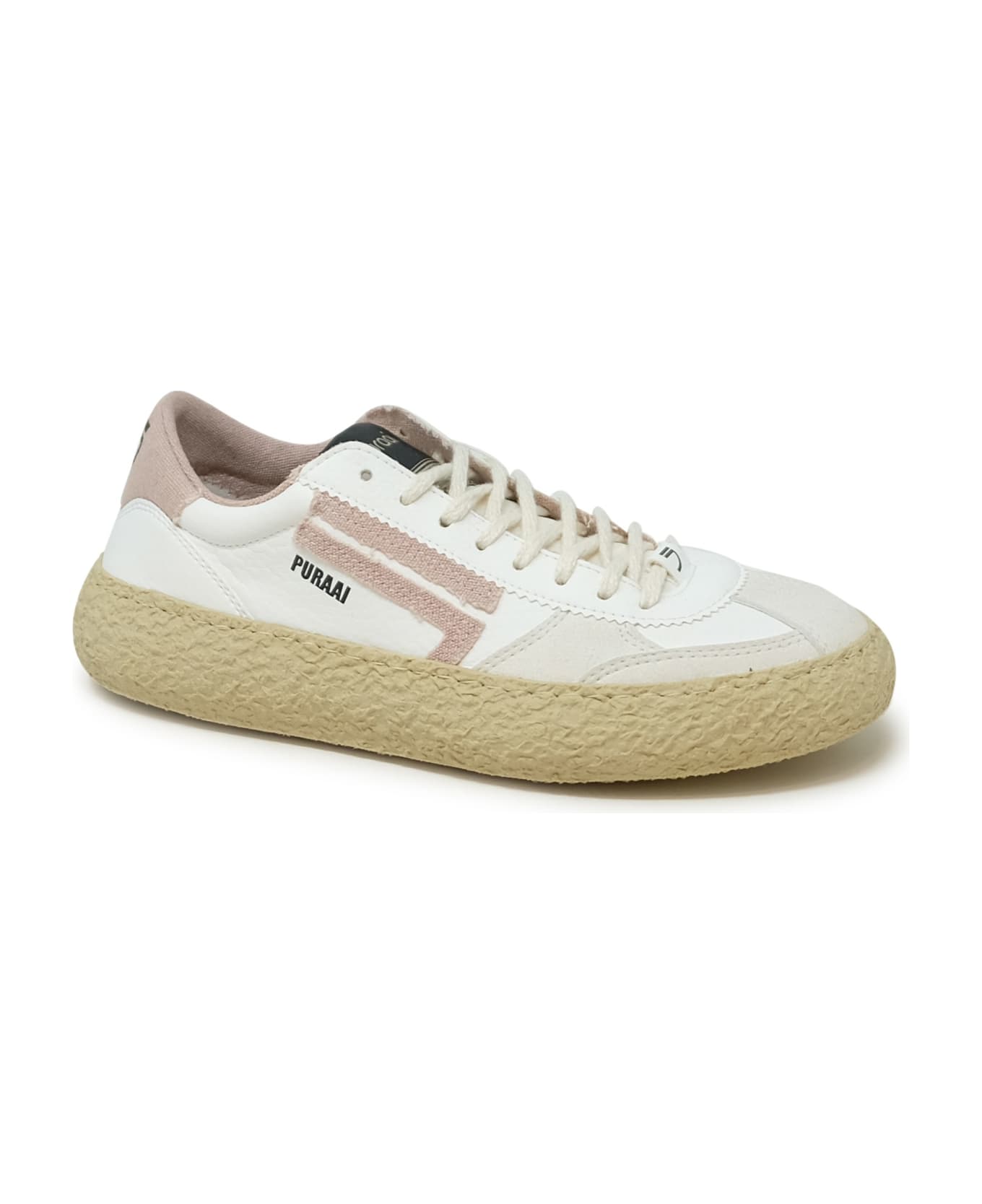 Puraai 1.01 Classic White And Pink Vegan Leather Sneakers - WHITE