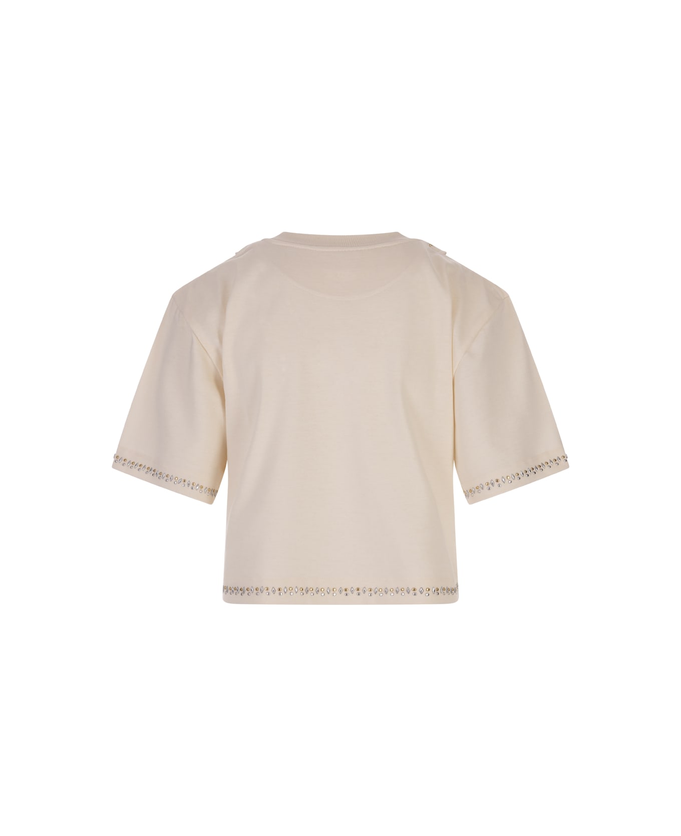 Paco Rabanne Nude Crop T-shirt With Rhinestones In Gold And Silver - White