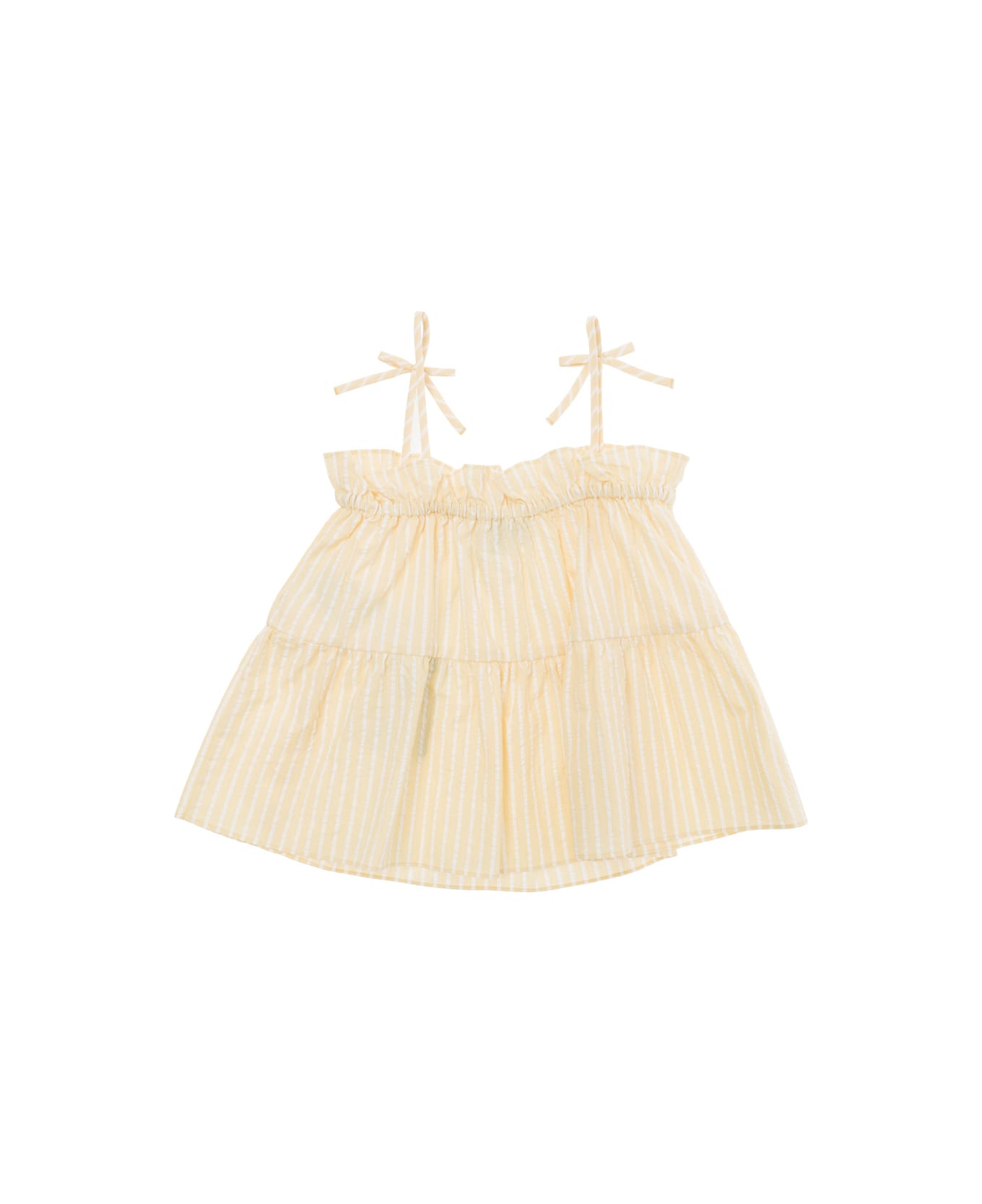 Emporio Armani Yellow Flounced Top With Straps In Cotton Girl - Yellow トップス