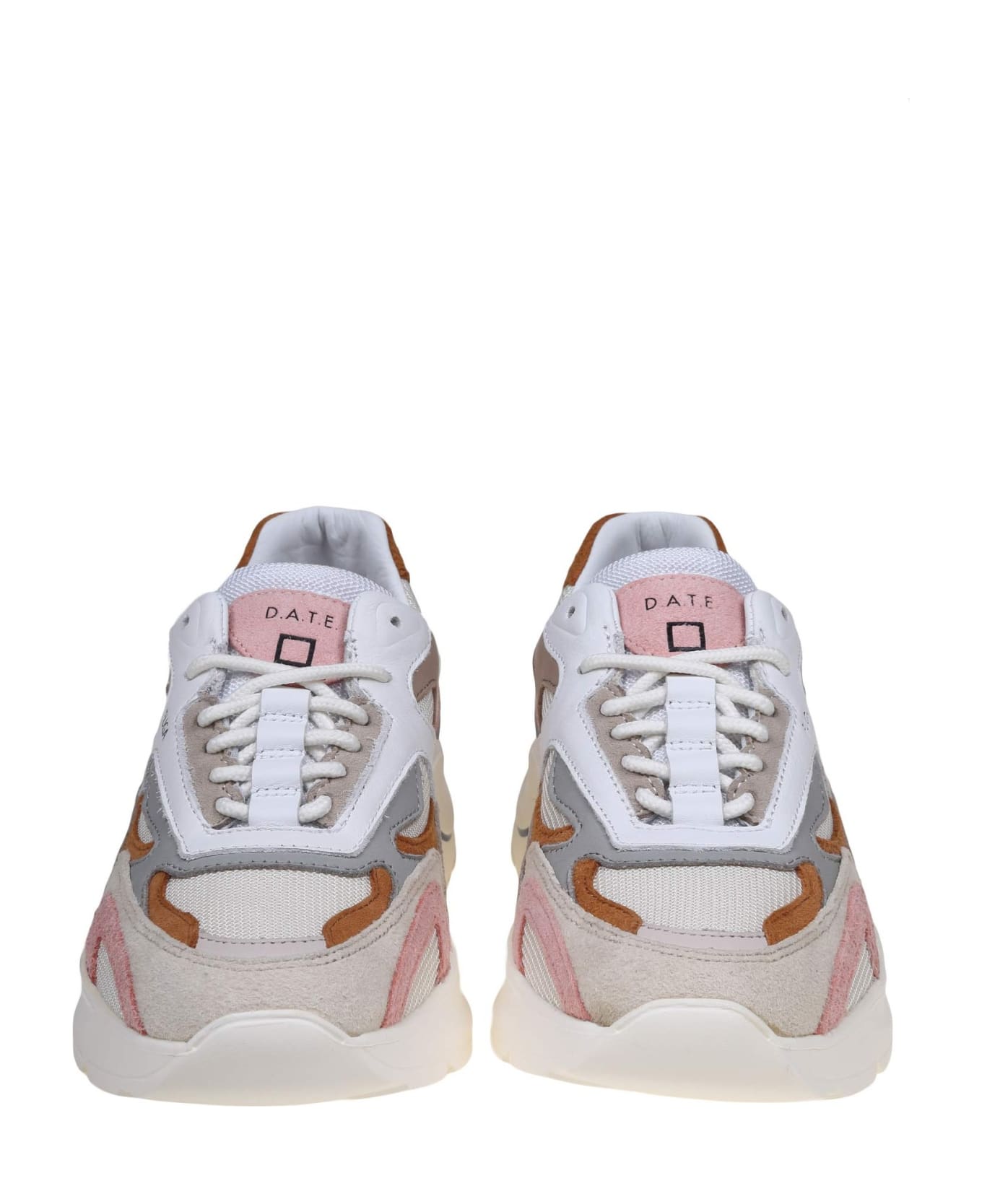 D.A.T.E. Fuga Sneakers In White/ Cream Leather And Suede - Cream