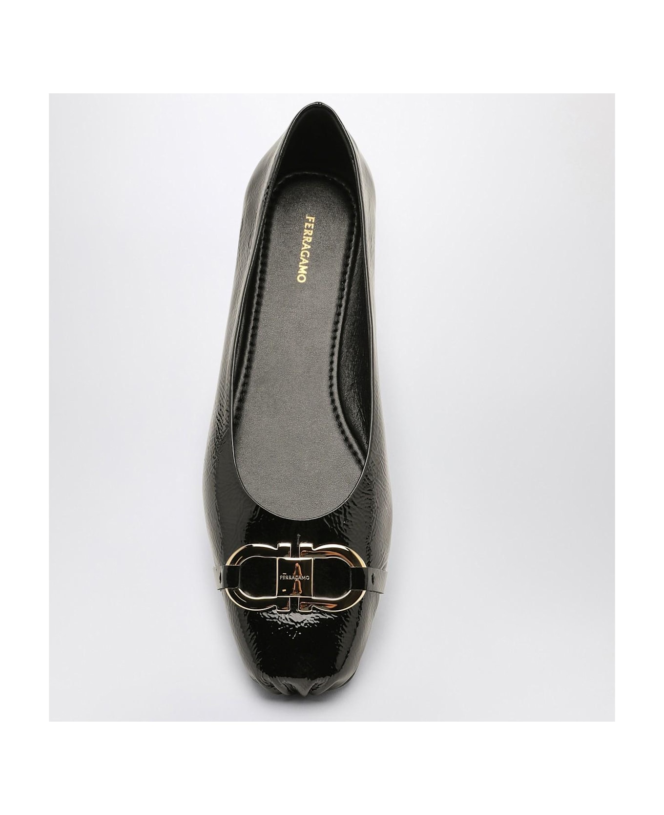 Ferragamo Black Patent Leather Gancini Ballerina