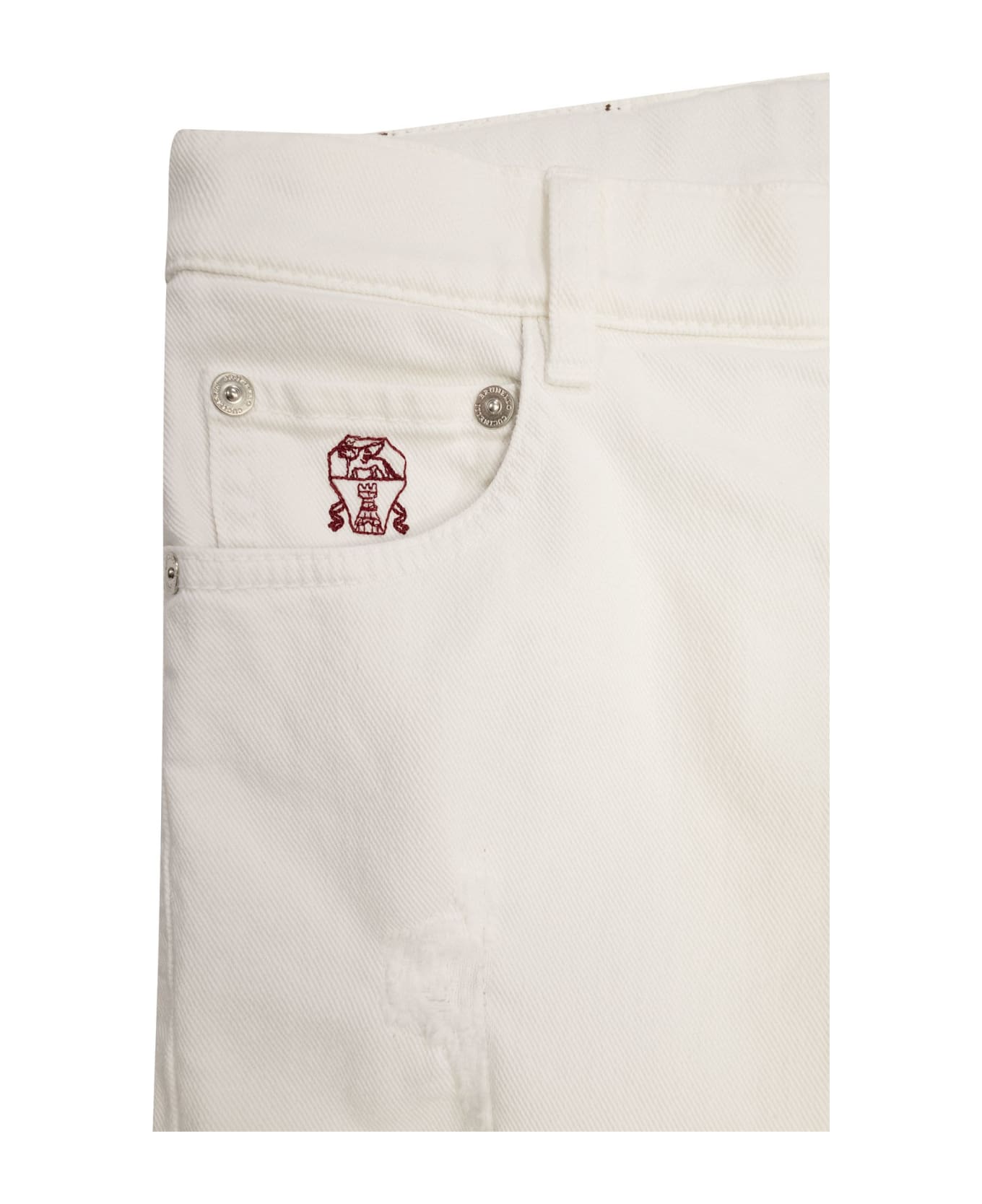 Brunello Cucinelli Five-pocket Trousers In Light Dyed Cotton Comfort Denim With Rips - White ボトムス