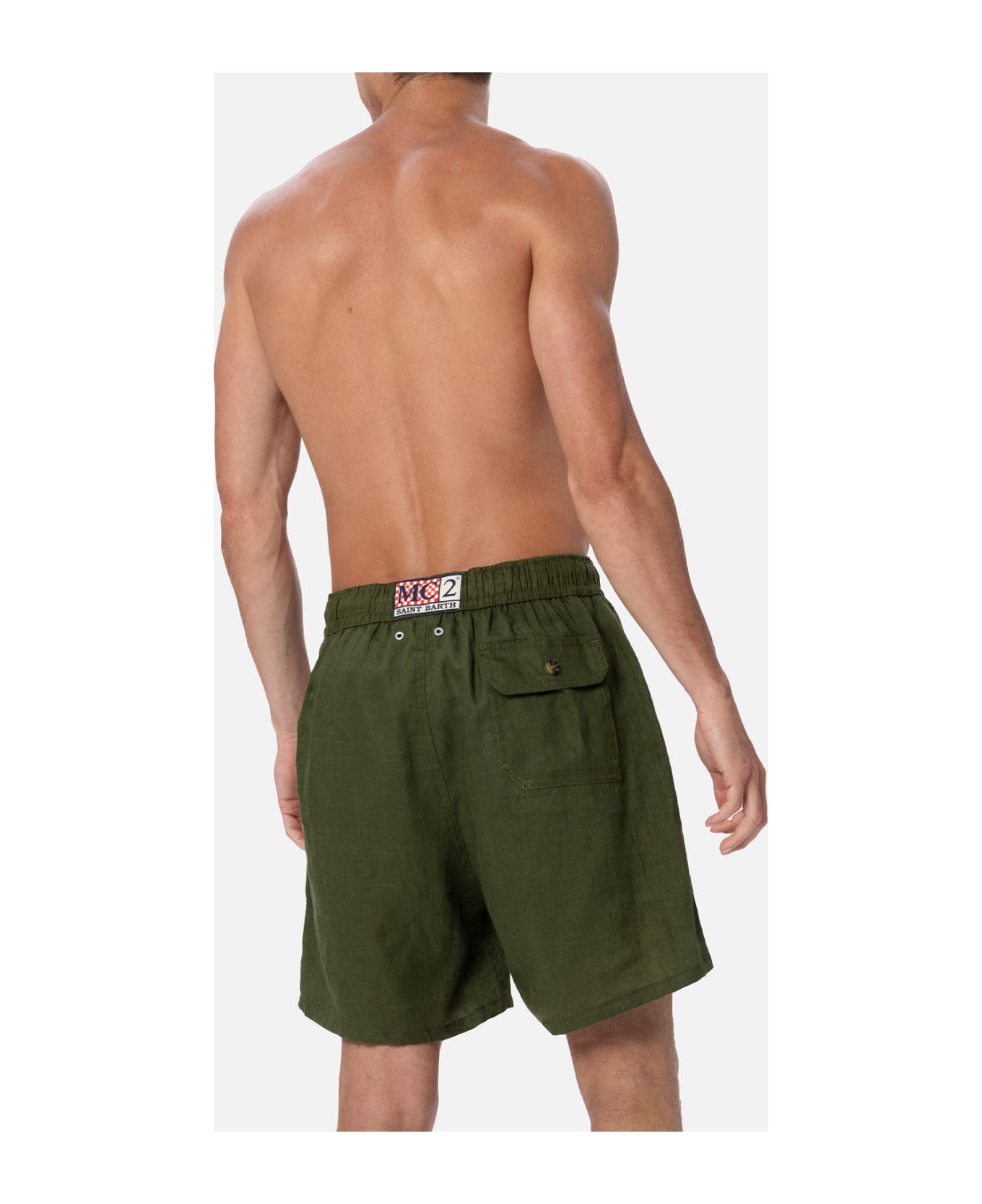 MC2 Saint Barth Man Mid-length Military Green Linen Swim-shorts Gustavia - GREEN