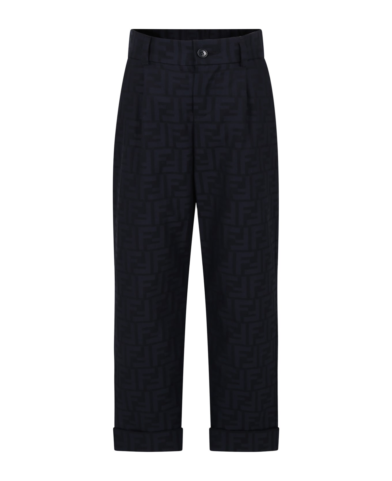 Fendi Blue Trousers For Boy With Ff - Blue