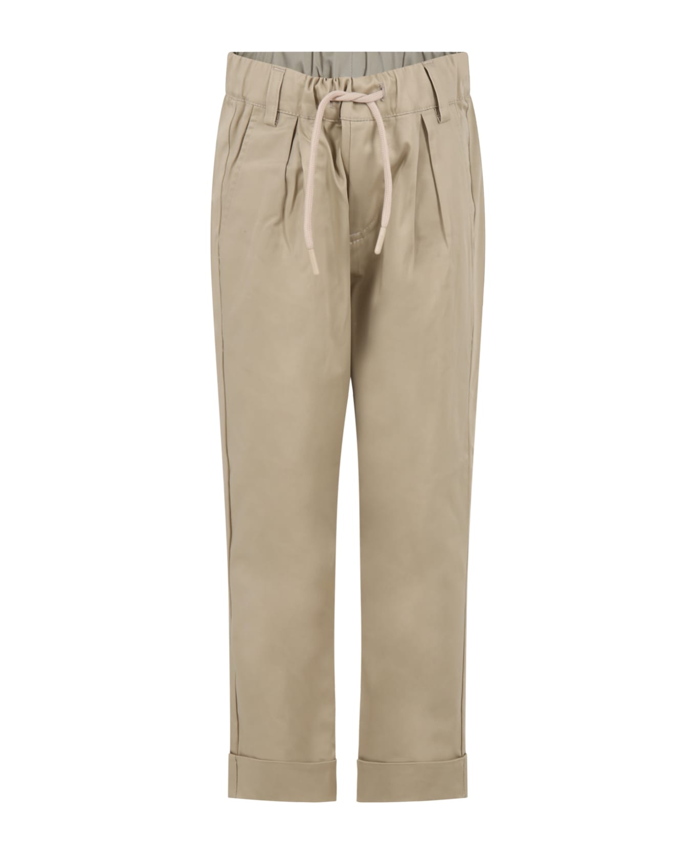 MSGM Beige Trousers For Boy With Logo Patch - Beige
