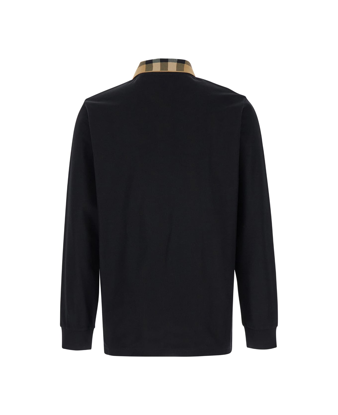 Burberry 'cody' Beige Polo Shirt With Long Sleeves And Check Motiv On The Collar In Cotton Man - Black