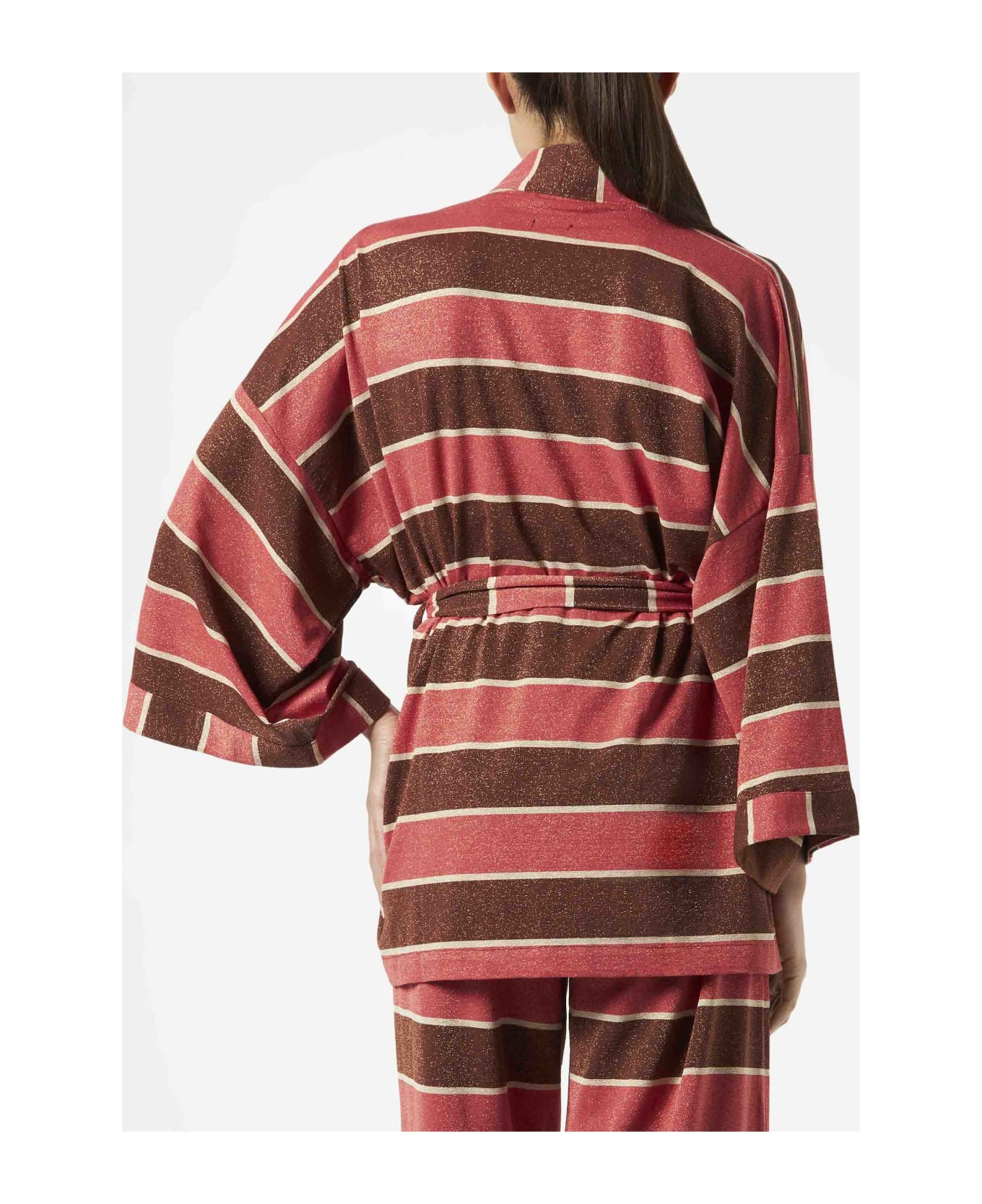 MC2 Saint Barth Striped Knitted Kimono Cardigan - BROWN