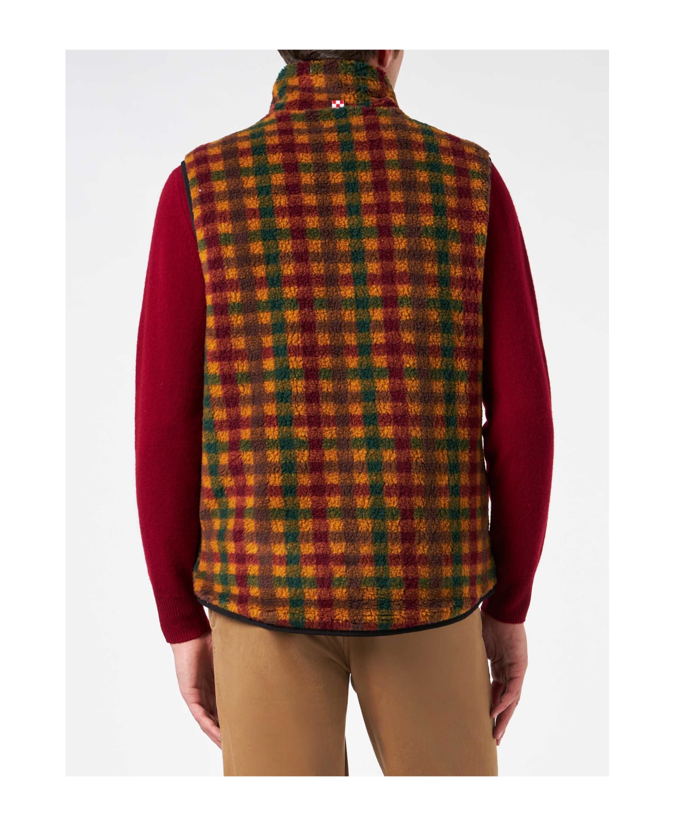 MC2 Saint Barth Man Check Sherpa Vest Jacket With Patch Pockets - BROWN